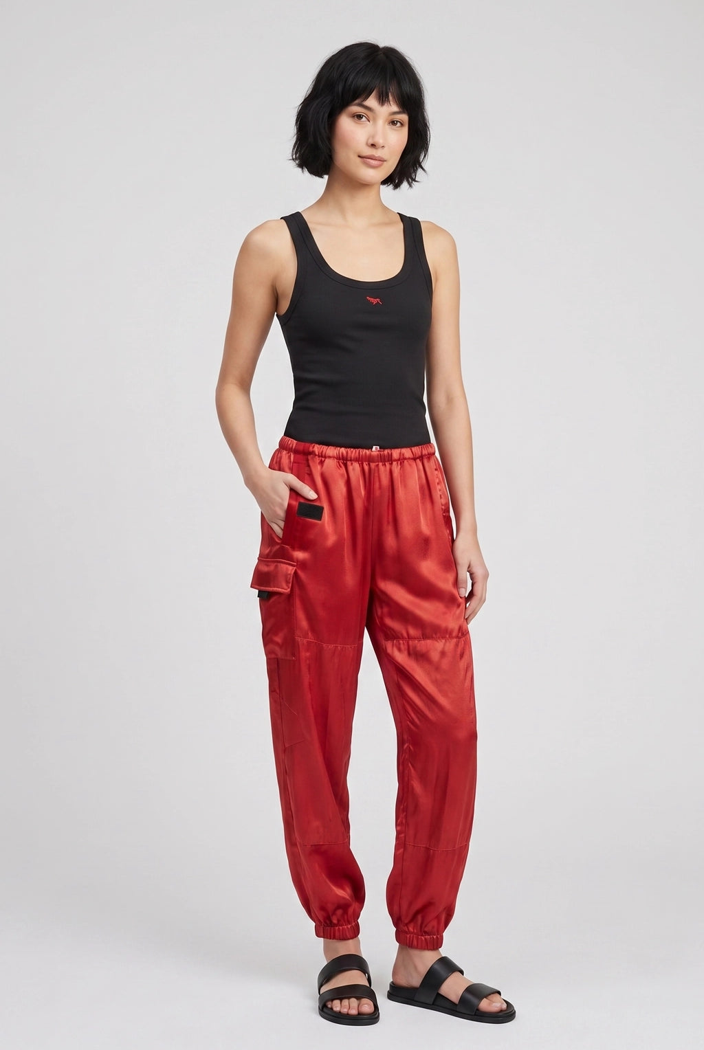 Flap Snap Satin Jumppant - Red Glass by FreeCity | 25 South Boutiques