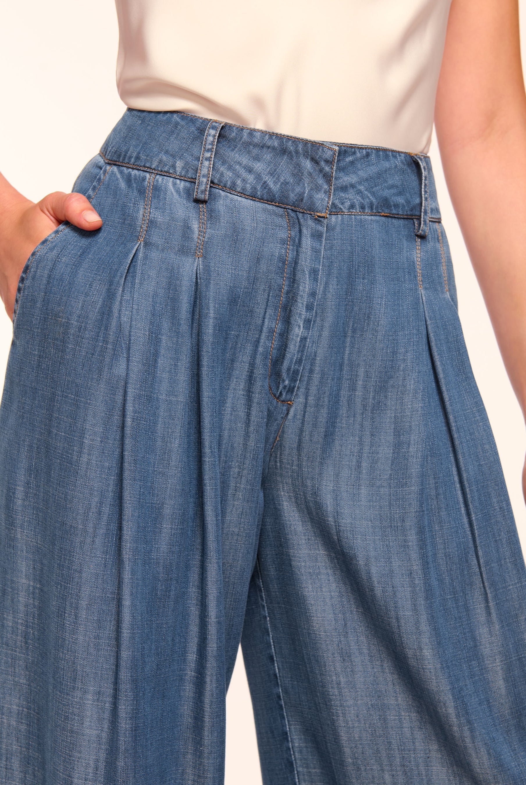 Oscar Pleated Pant - Chambray by Ramy Brook — view 3