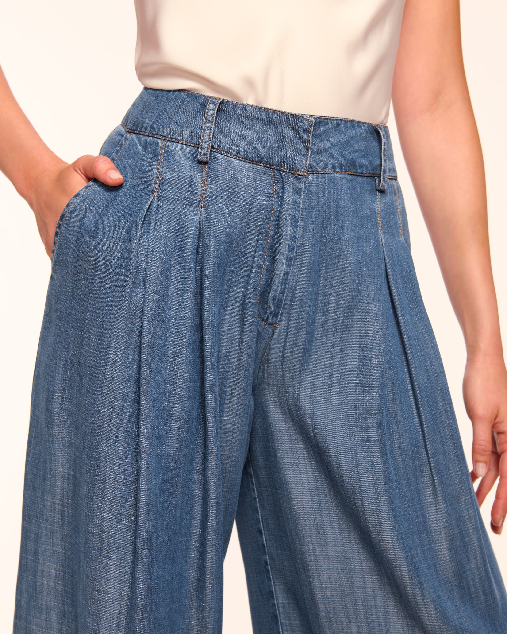 Oscar Pleated Pant - Chambray by Ramy Brook — view 3