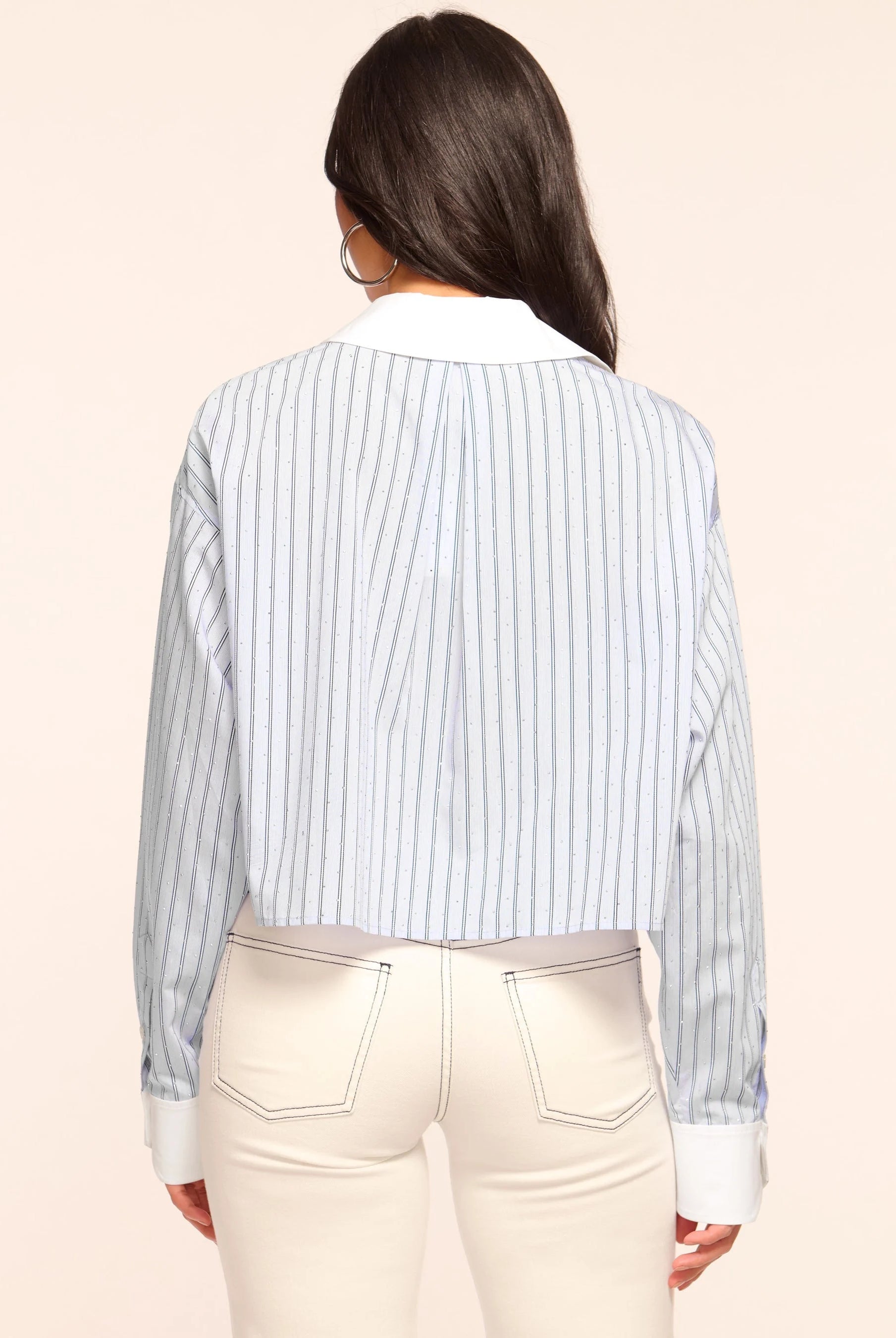Lennox Embellished Long Sleeve Shirt - Blue Stripe by Ramy Brook — view 3