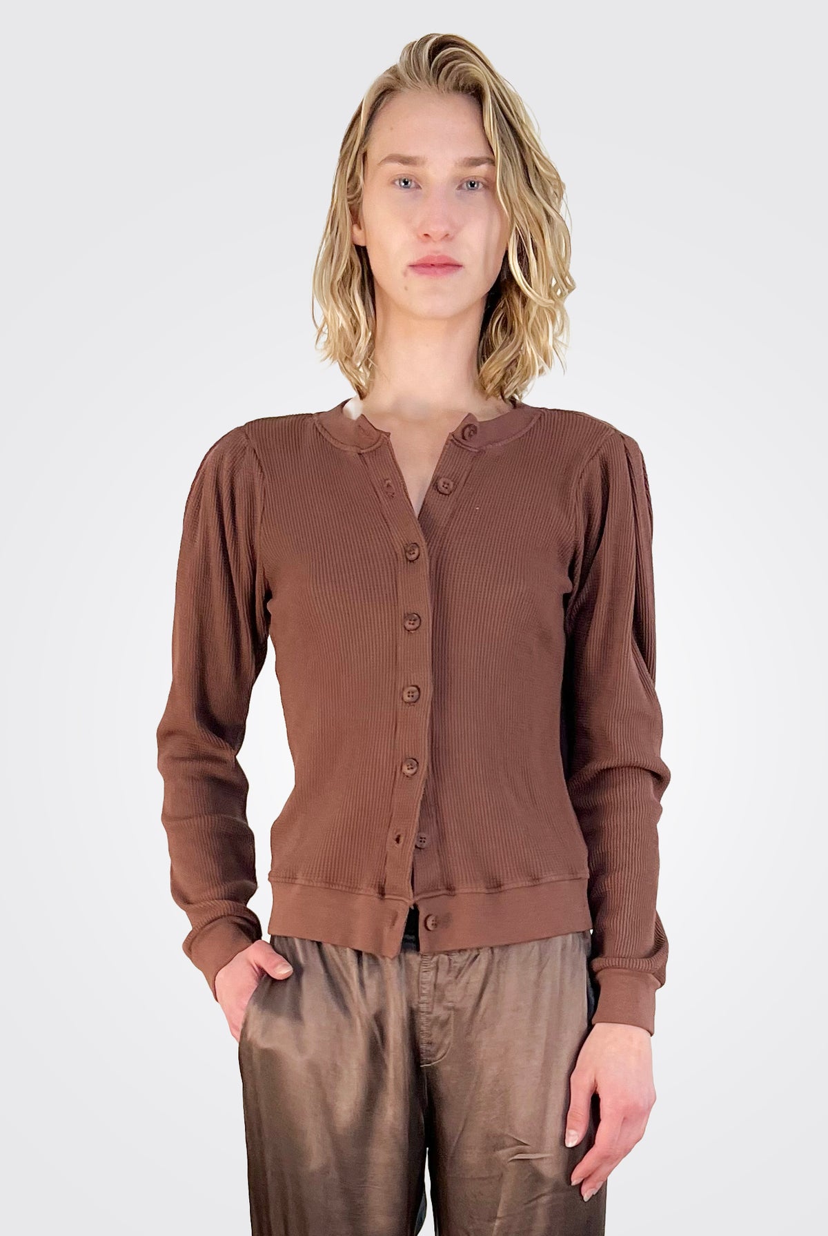 Florence Statement Sleeve Cardigan - Rust by LA Made — alternate view