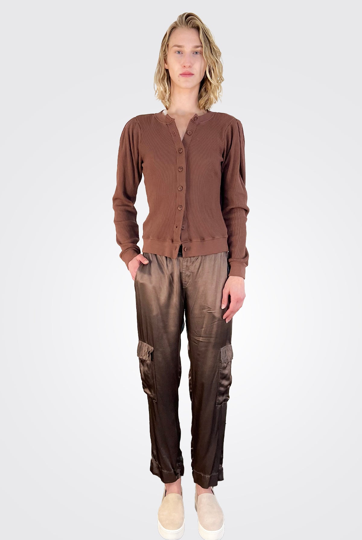 Florence Statement Sleeve Cardigan - Rust by LA Made — view 3