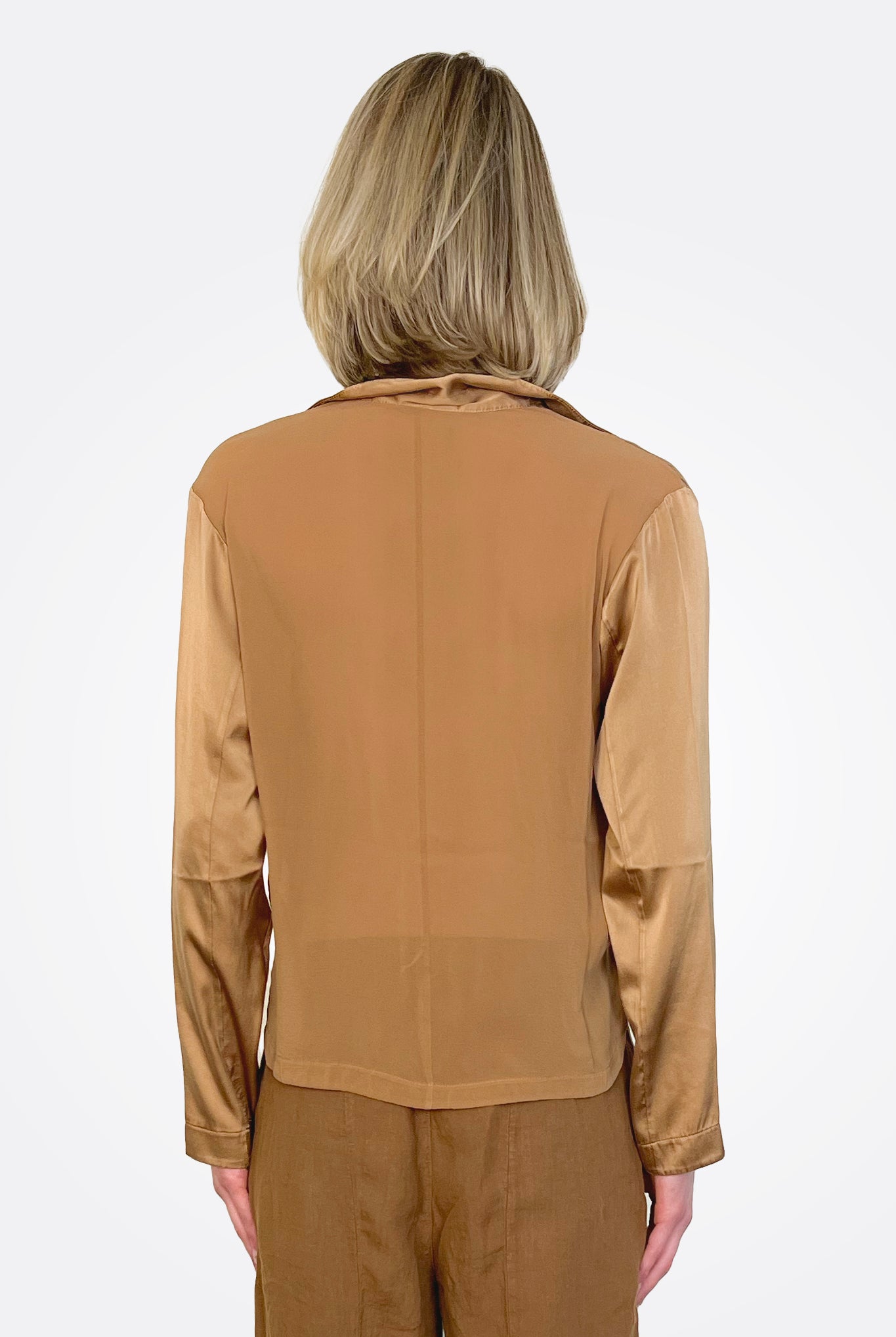 Long Sleeve Stretch Silk Satin Shirt - Rust by Transit Par-Such — alternate view