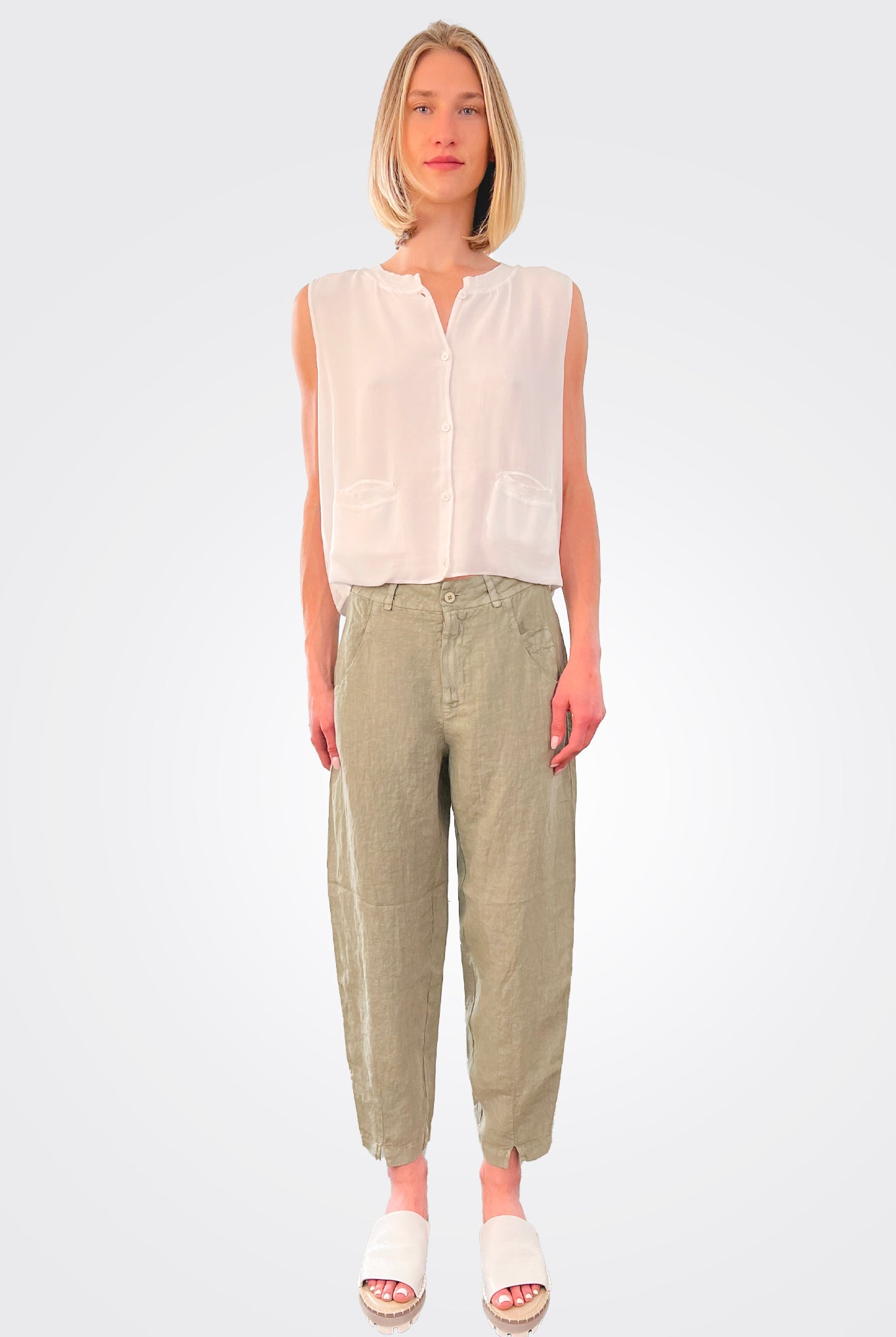 Comfort Fit Linen Trousers - Sage by Transit Par-Such | 25 South Boutiques