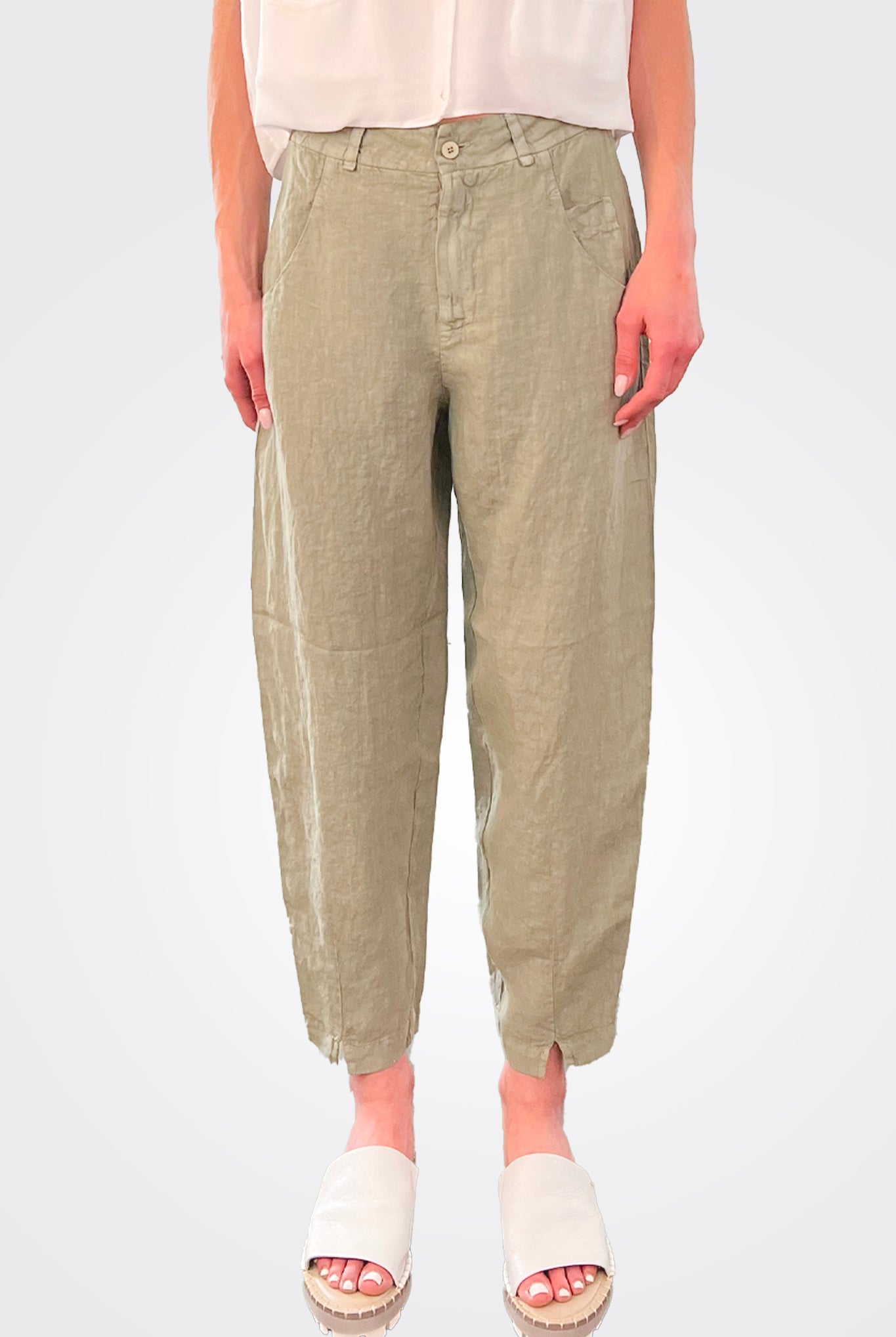 Comfort Fit Linen Trousers - Sage by Transit Par-Such — alternate view