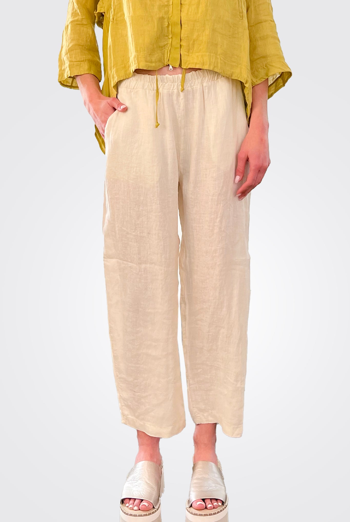 Linen Elastic Waist Trousers - Sand by Transit Par-Such — alternate view