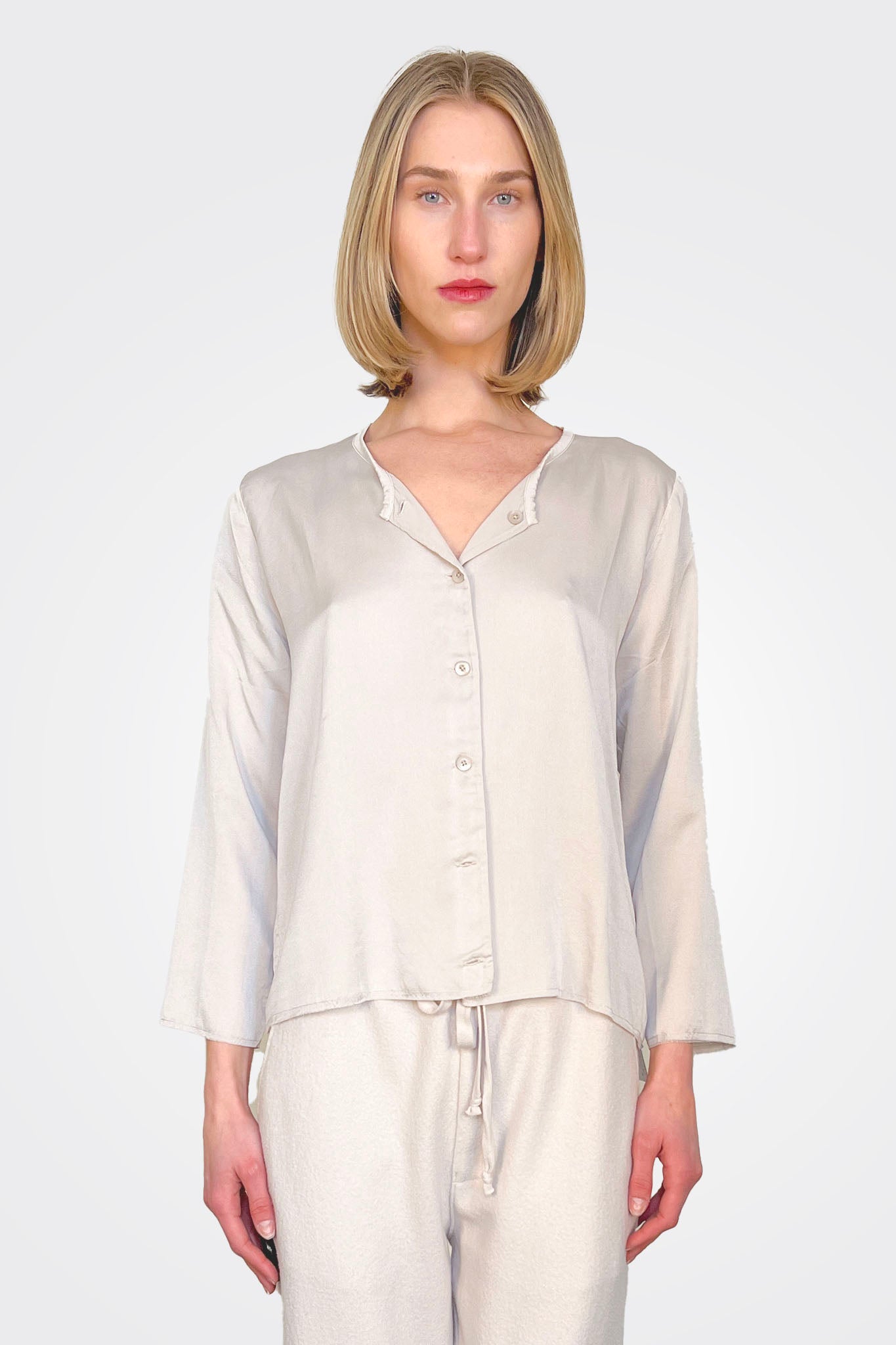 Collarless Crop Silk Shirt - Sand by Private 0204 | 25 South Boutiques