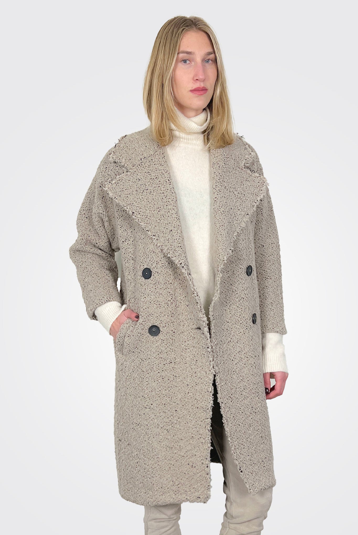 Oversize Double Breasted Bouclé Wool Coat - Sand Mix by Transit Par-Such — alternate view