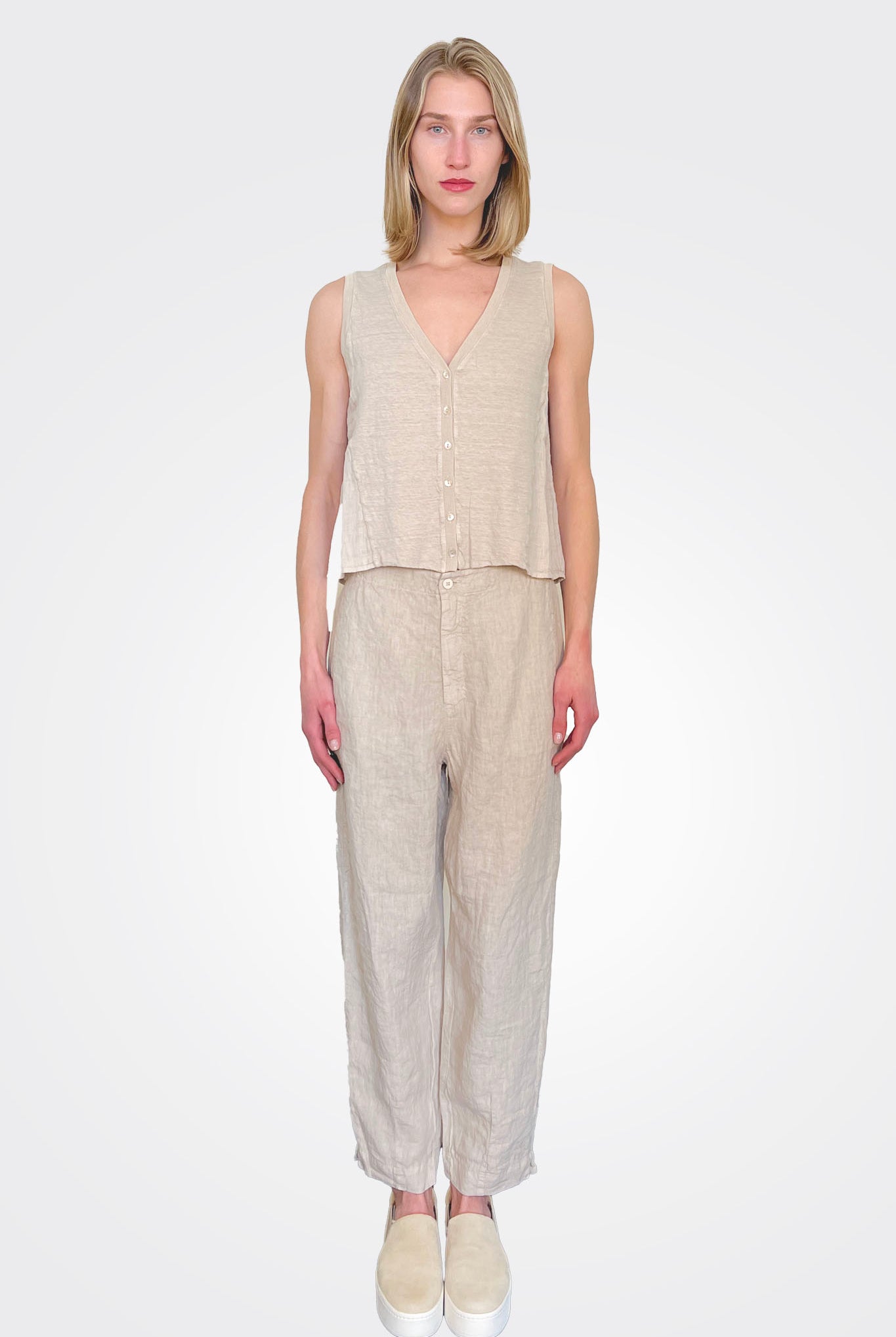 Linen Jersey Comfort Fit Flared Vest - Sand by Transit Par-Such — alternate view