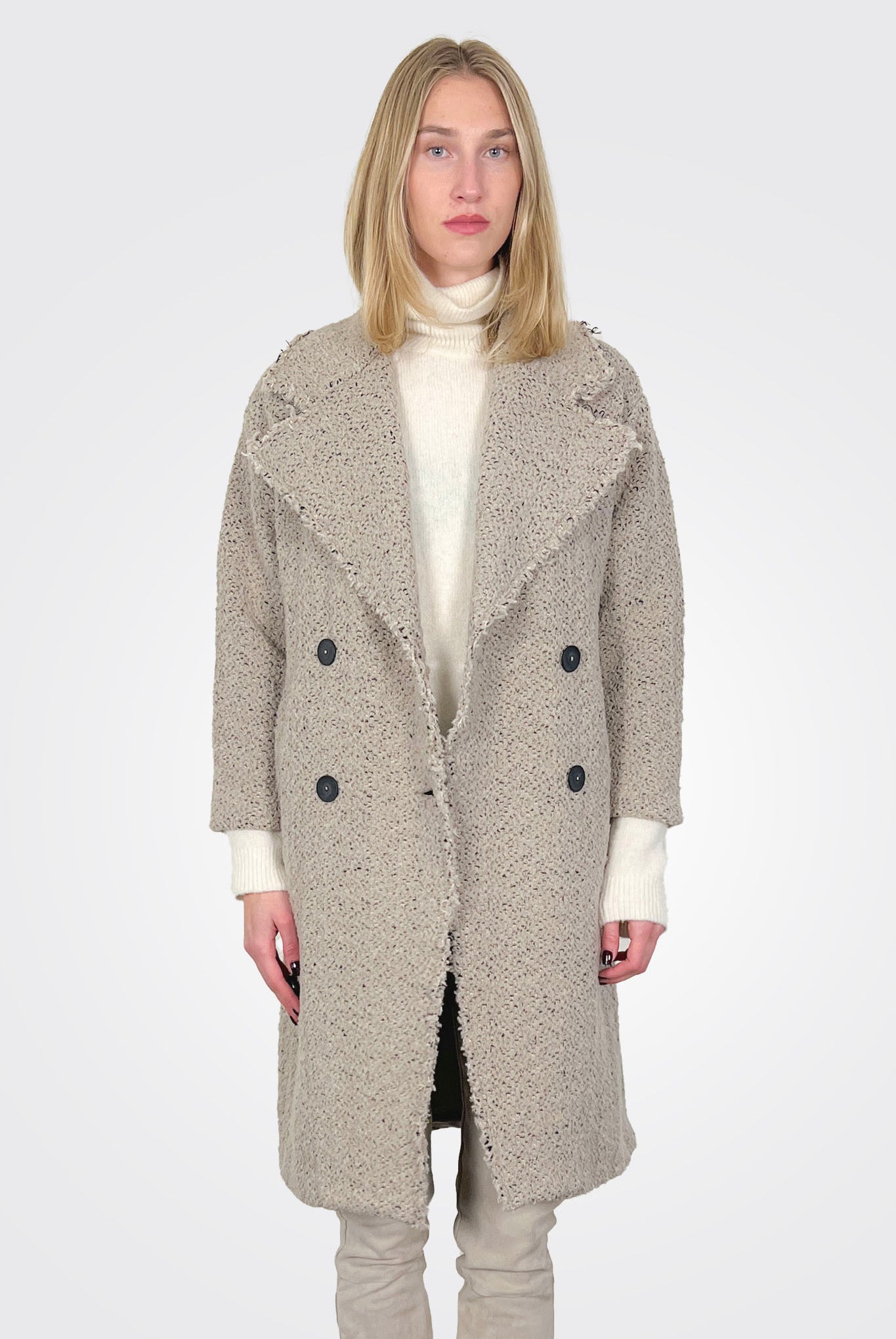 Oversize Double Breasted Bouclé Wool Coat - Sand Mix by Transit Par-Such — view 3