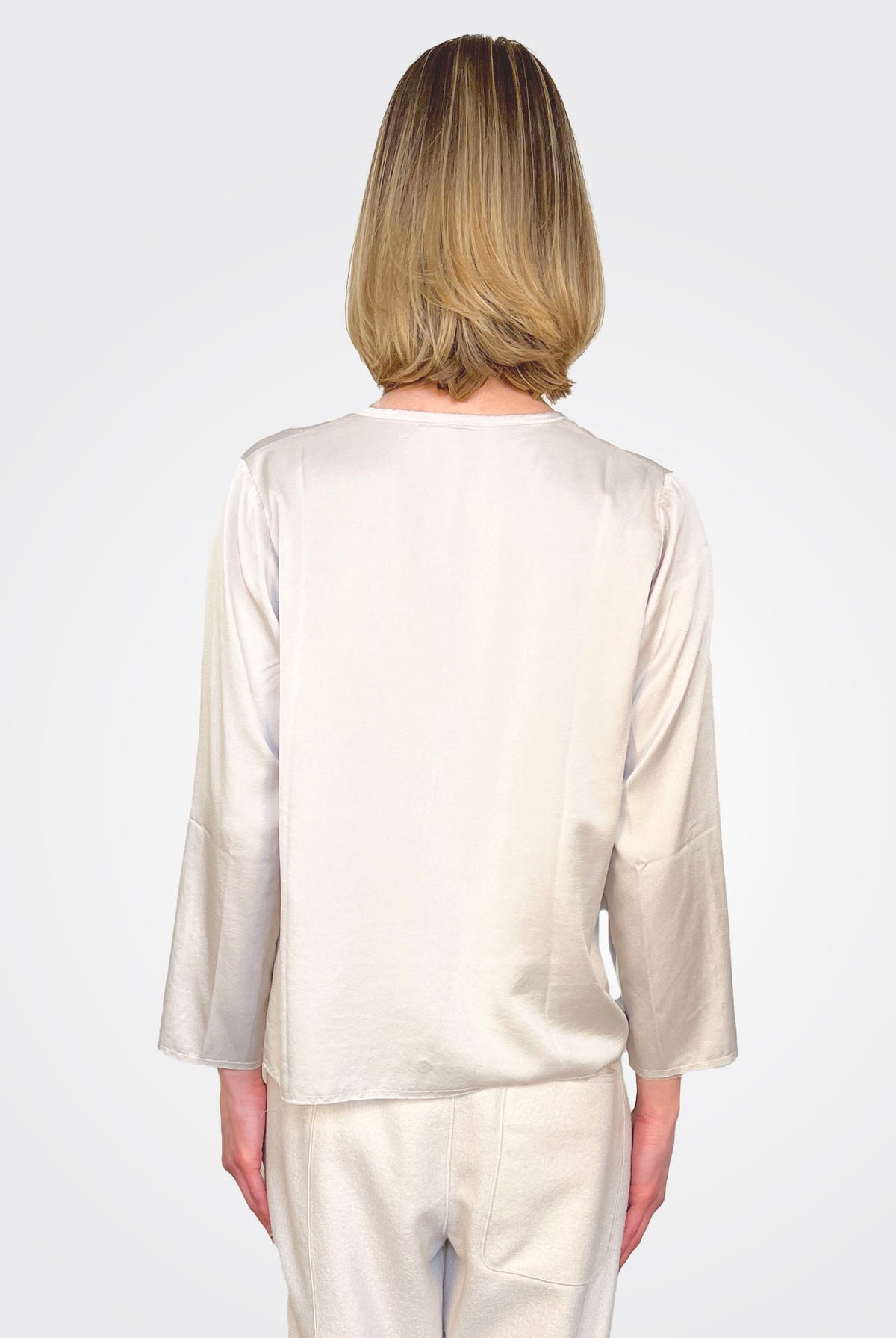 Collarless Crop Silk Shirt - Sand by Private 0204 — alternate view