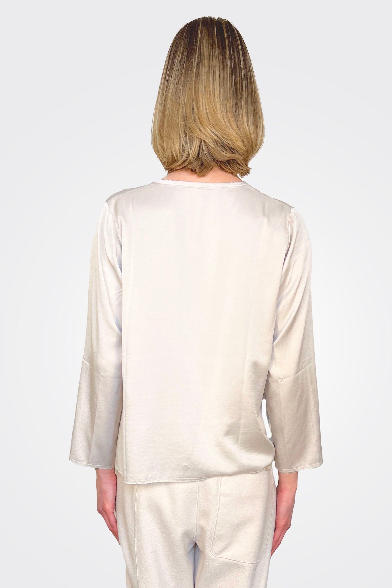 Collarless Crop Silk Shirt - Sand by Private 0204 — alternate view