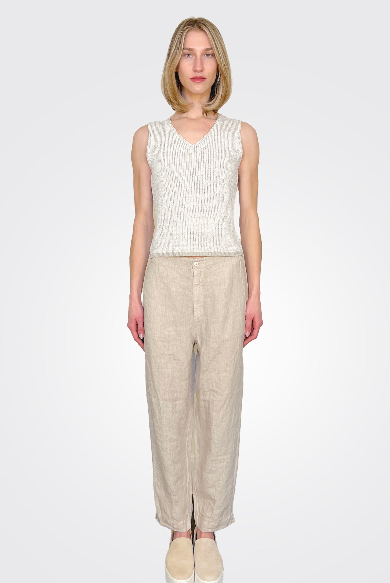 Linen Straight Leg Tapered Trousers - Sand by Transit Par-Such | 25 South Boutiques