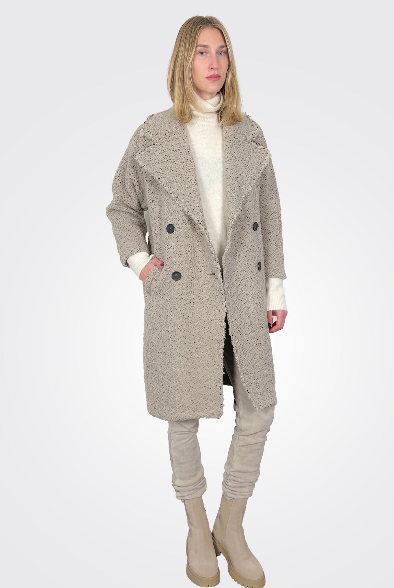 Oversize Double Breasted Bouclé Wool Coat - Sand Mix by Transit Par-Such | 25 South Boutiques