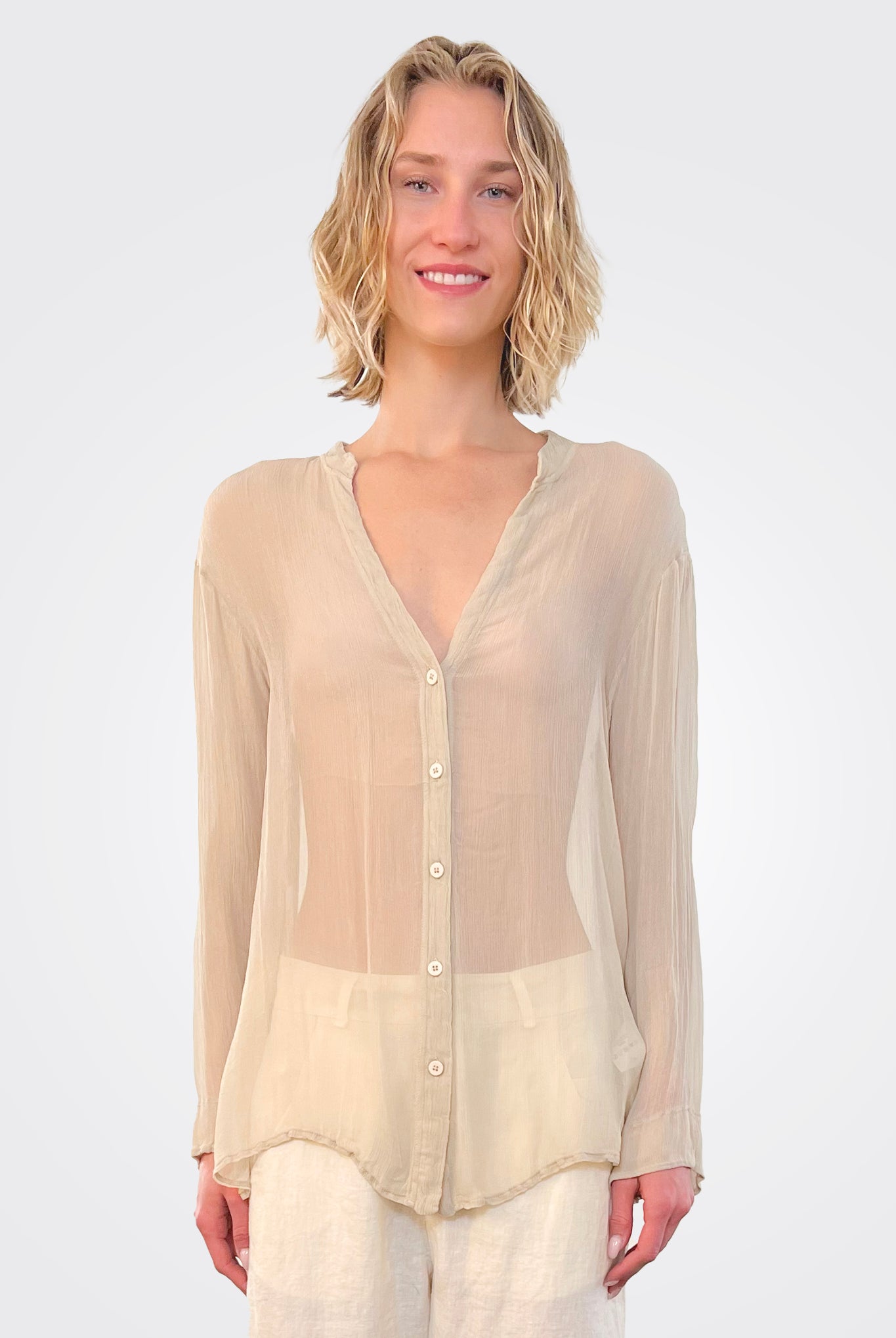 Semi Sheer Blouse - Sand by Transit Par-Such | 25 South Boutiques