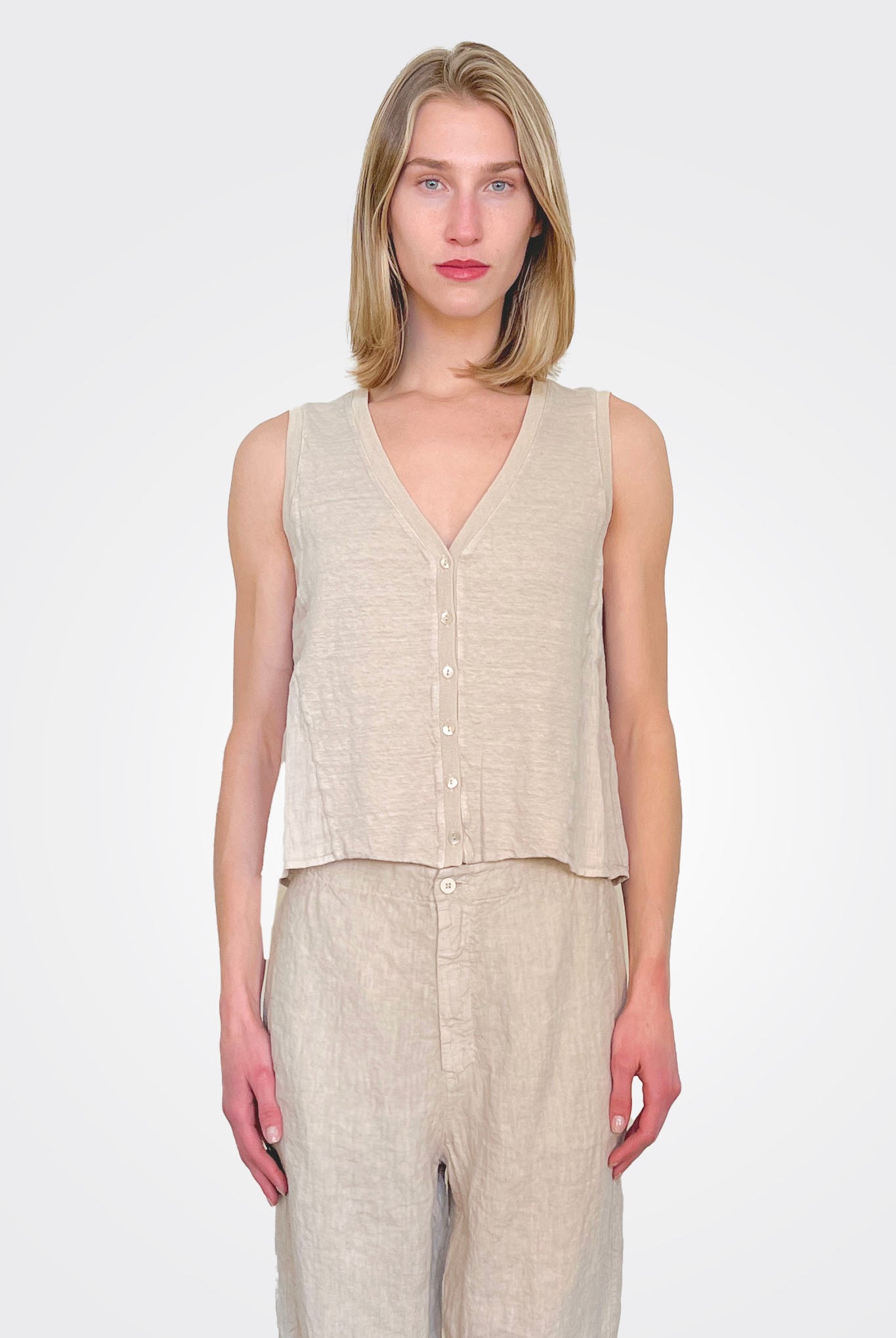 Linen Jersey Comfort Fit Flared Vest - Sand by Transit Par-Such | 25 South Boutiques