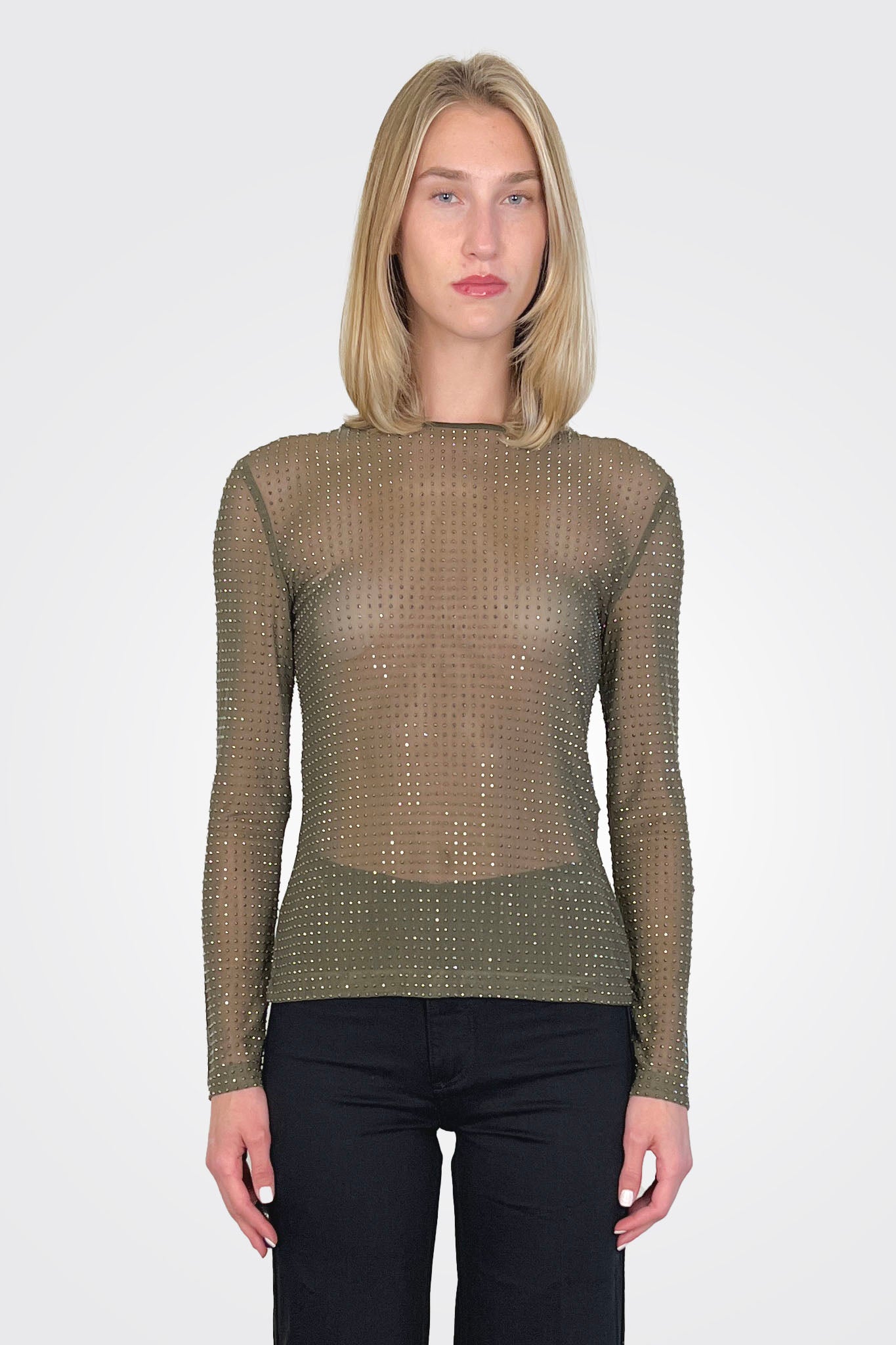 Selina Crystal Adorned Tulle Shirt - Green by Marella — alternate view