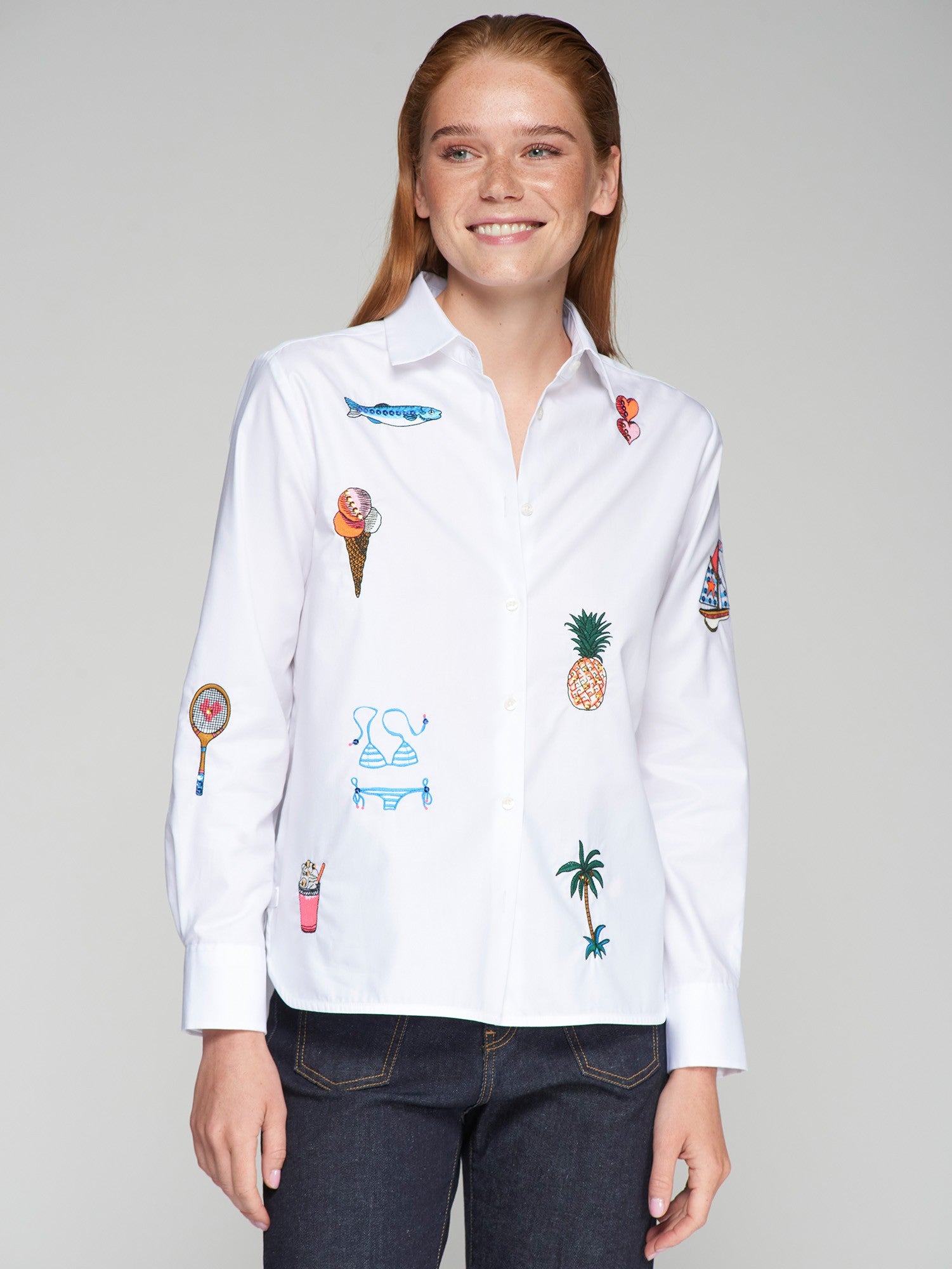 Isa Embroidered Shirt - Blanco Twill by Vilagallo | 25 South Boutiques