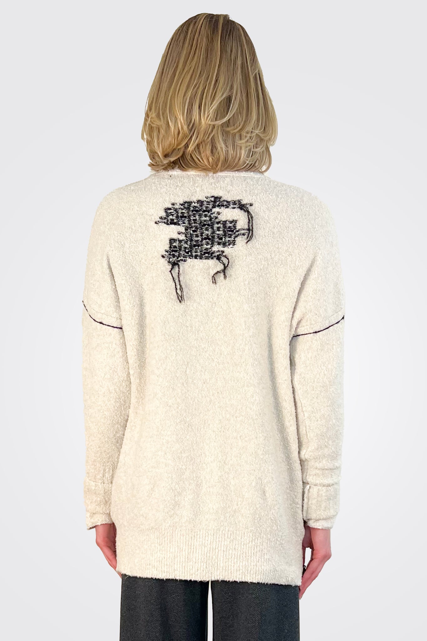 Bouclé Woven Detail Cardigan - Cream Multi by Sita Murt — view 3