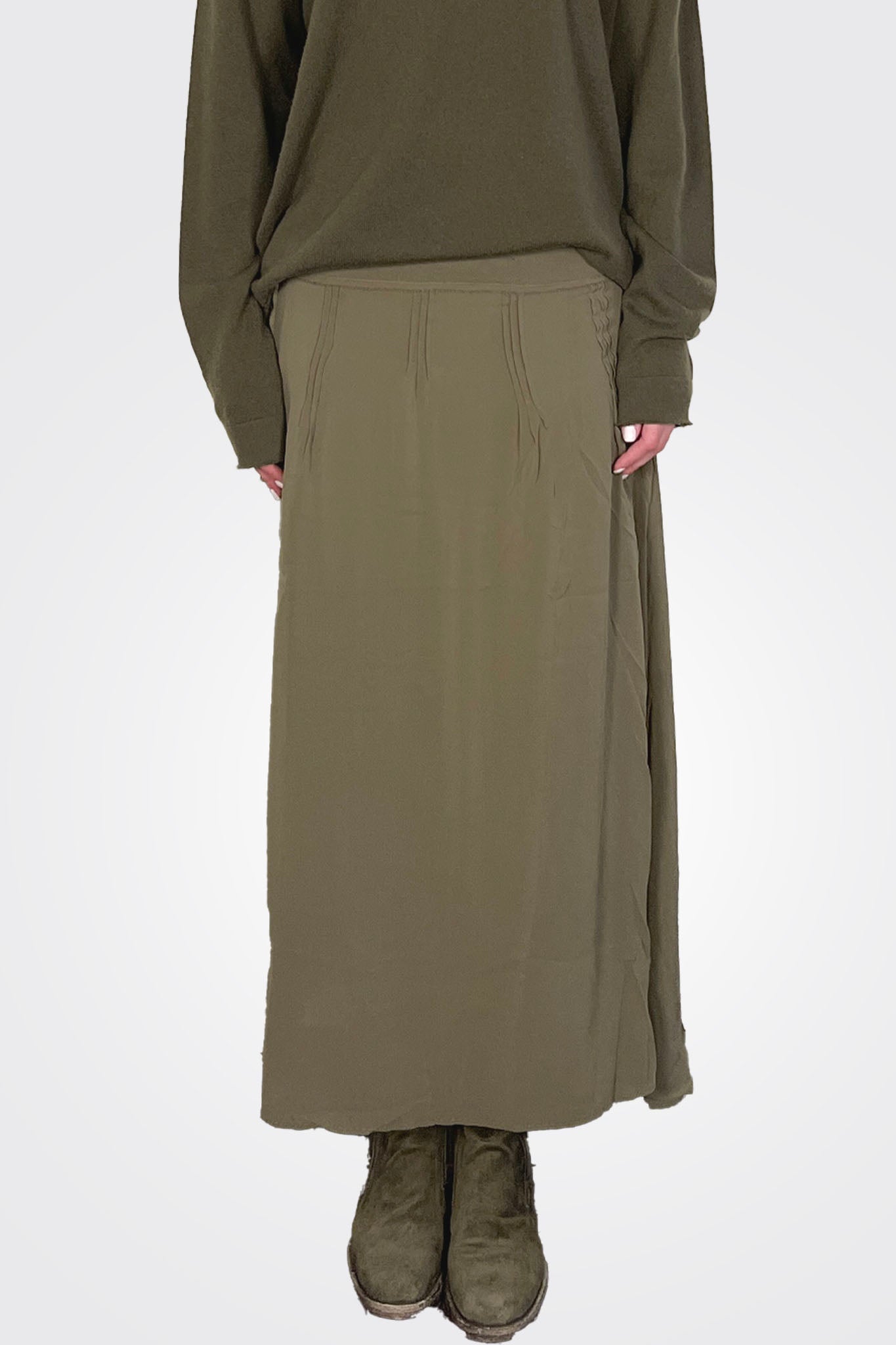 Silk Georgette Pin Tuck Skirt - Pine by Kristensen — alternate view