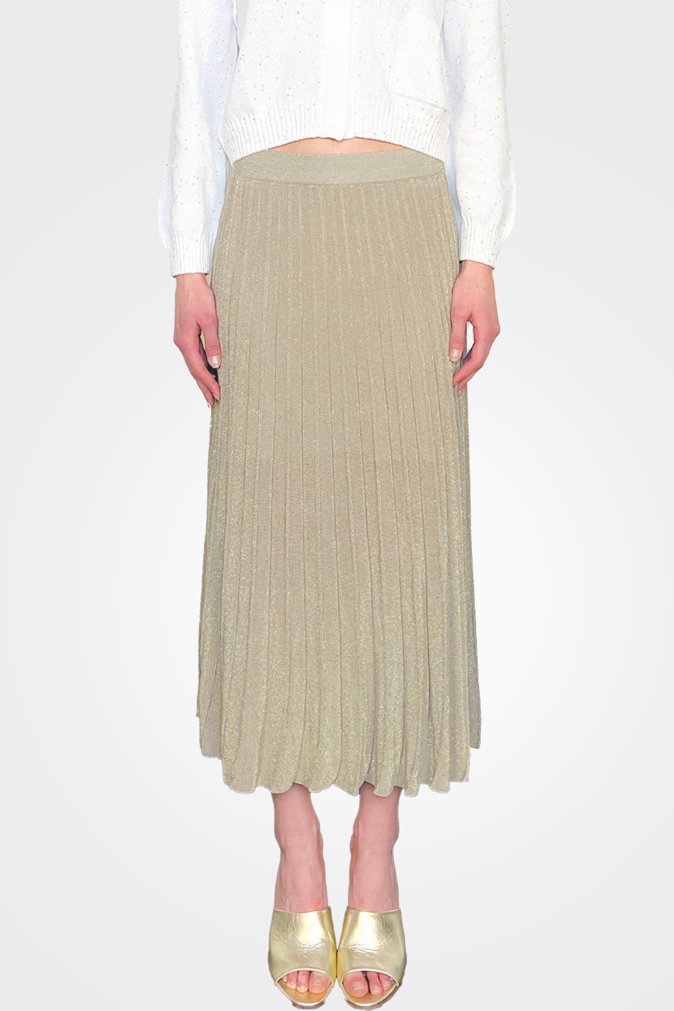 Pleated Midi Skirt - Gold Tan by Gran Sasso — alternate view