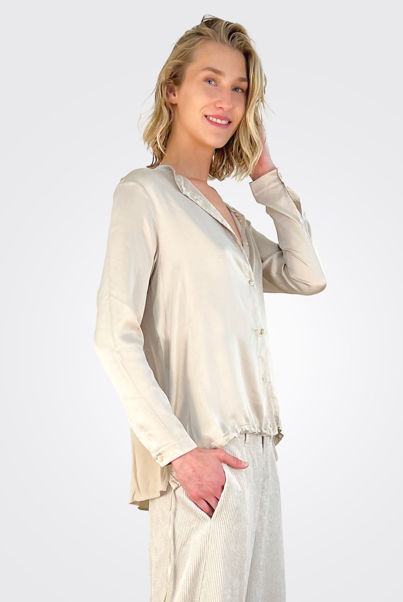 Button Down Tie Shirt - Sand by Transit Par-Such — alternate view