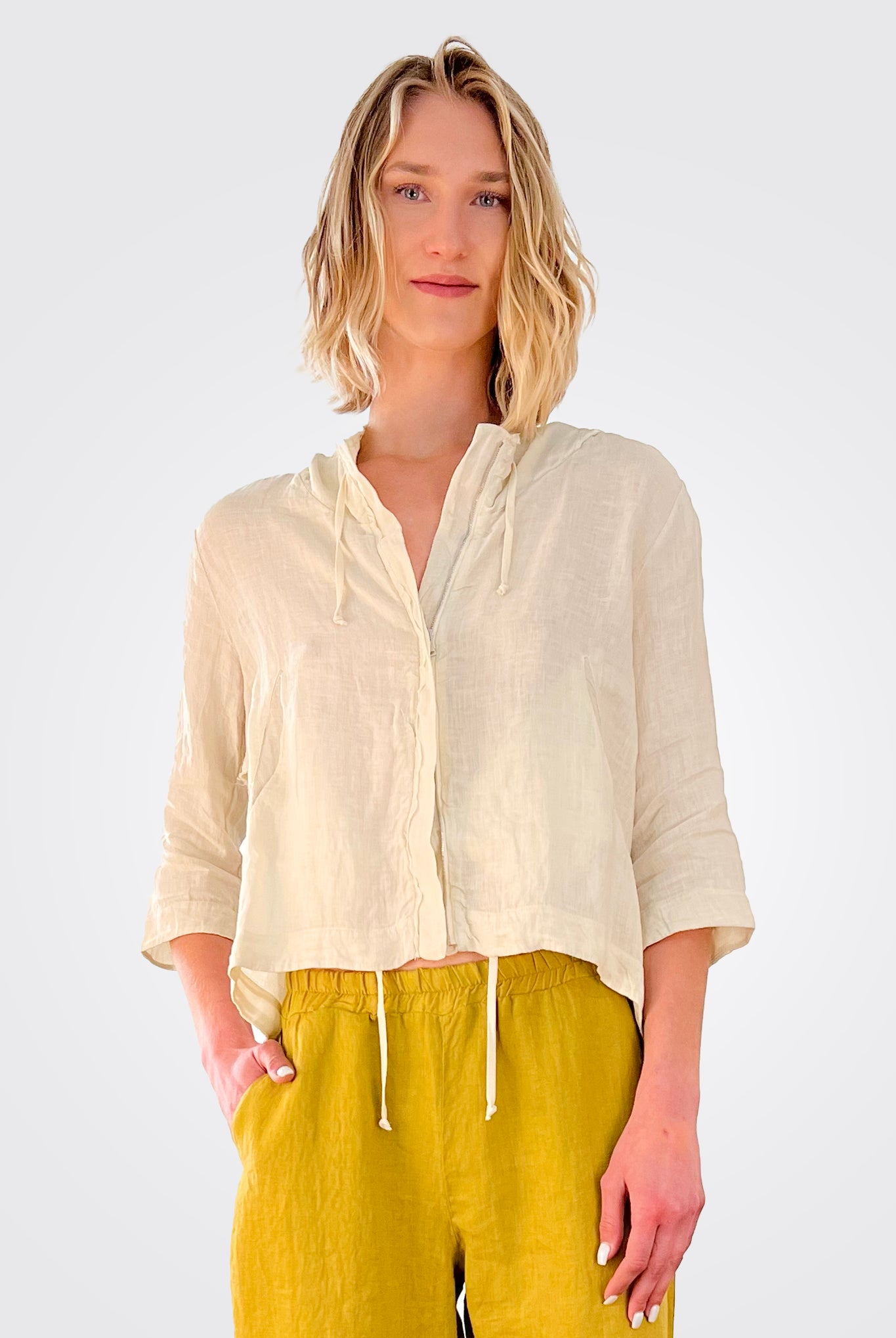 Zipped Hooded Linen Jacket - Sand by Transit Par-Such | 25 South Boutiques