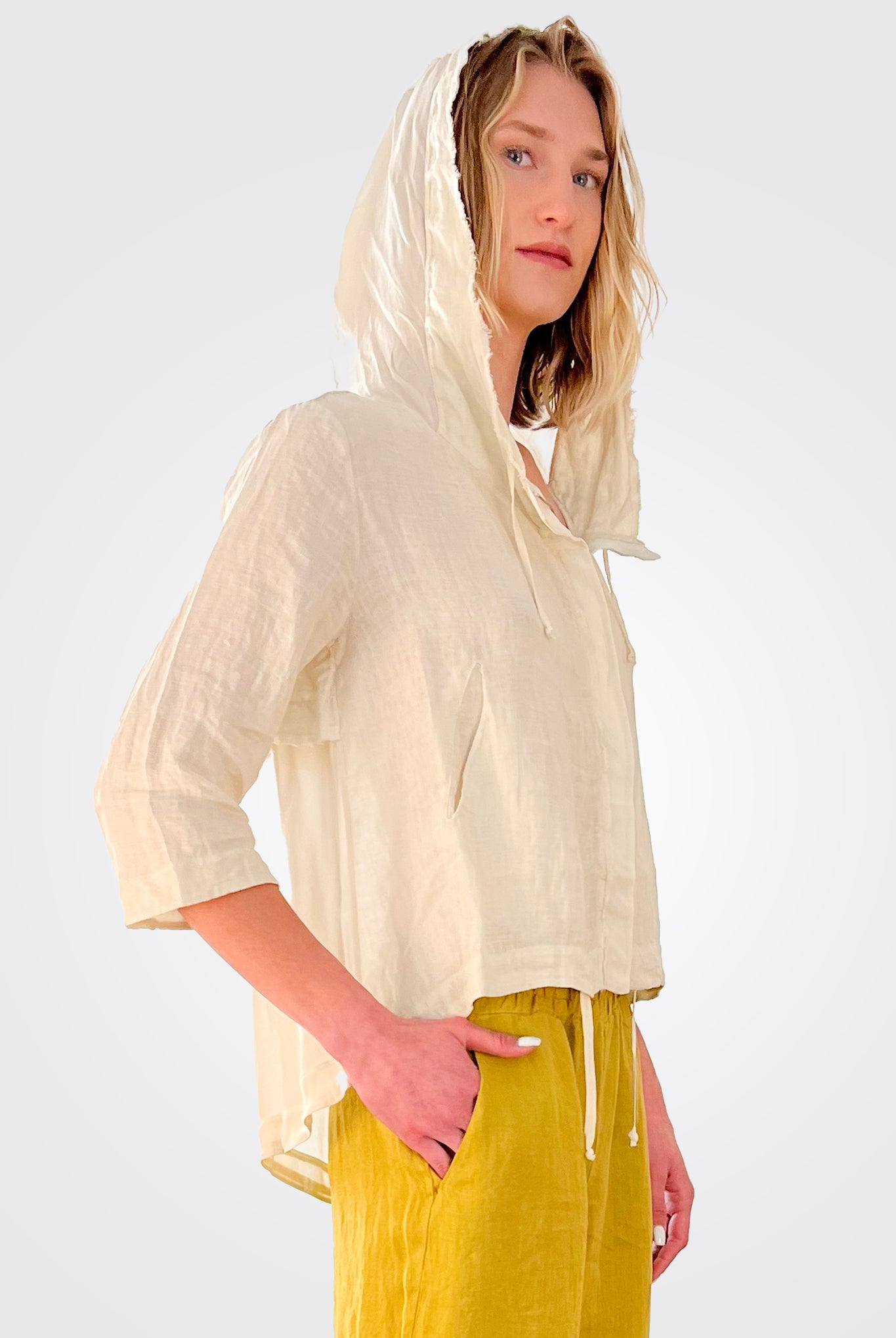 Zipped Hooded Linen Jacket - Sand by Transit Par-Such — alternate view