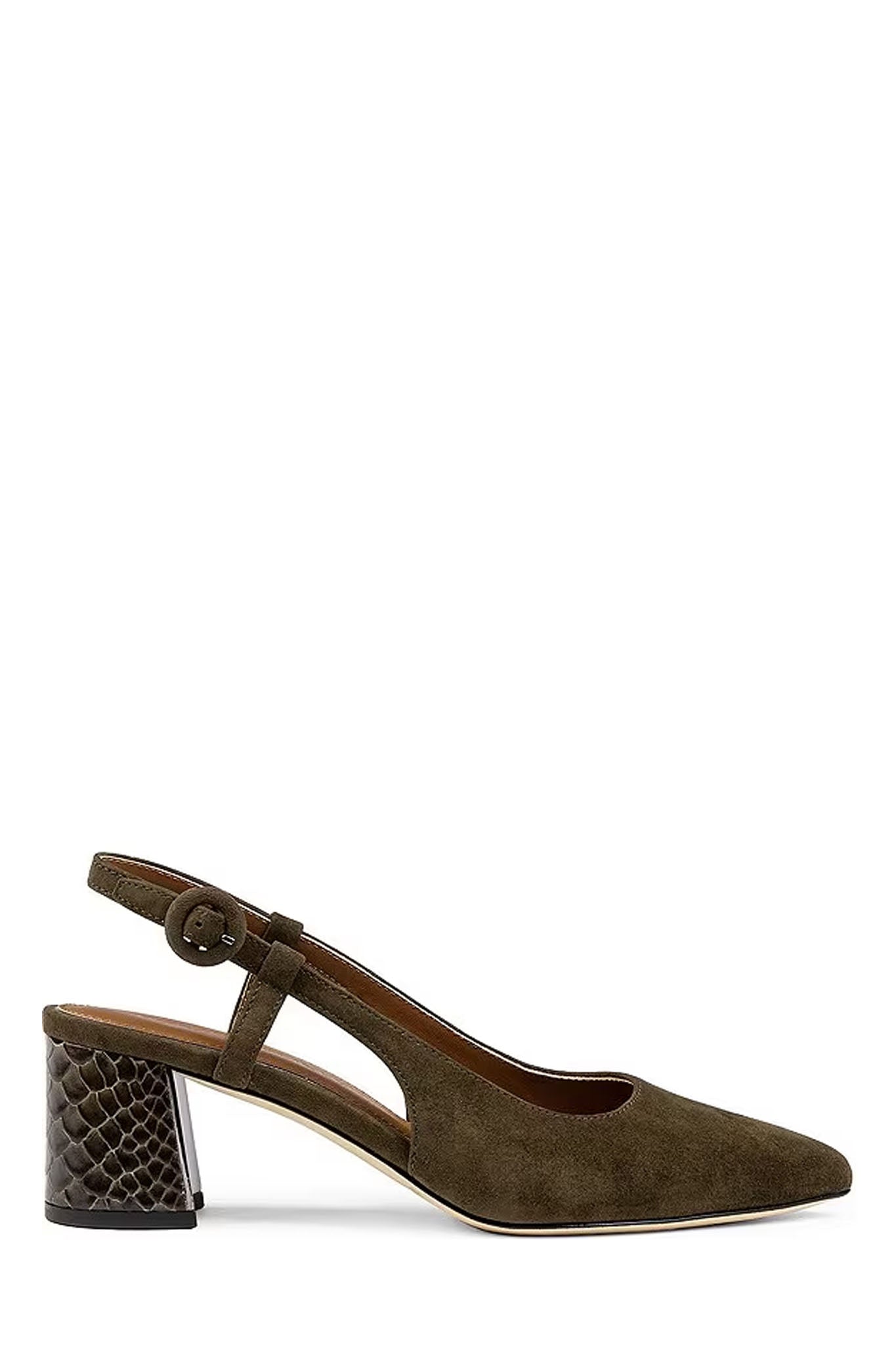 Song Croc Heel - Military Green Suede by Donald Pliner | 25 South Boutiques