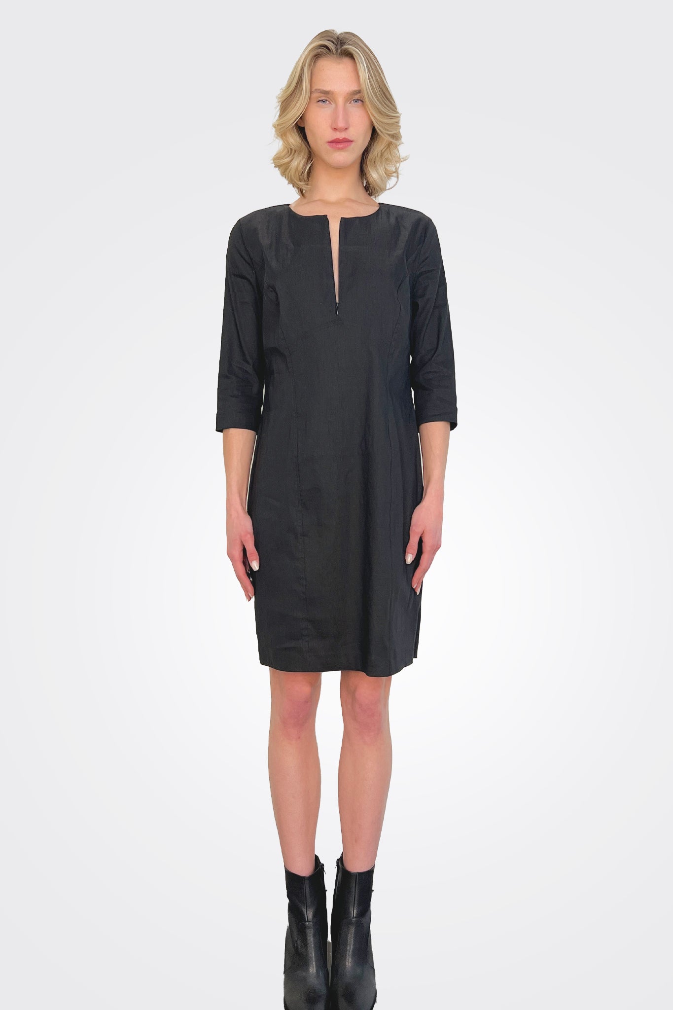 Zipper 3/4 Sleeve Dress - Black by Sarah Pacini — alternate view