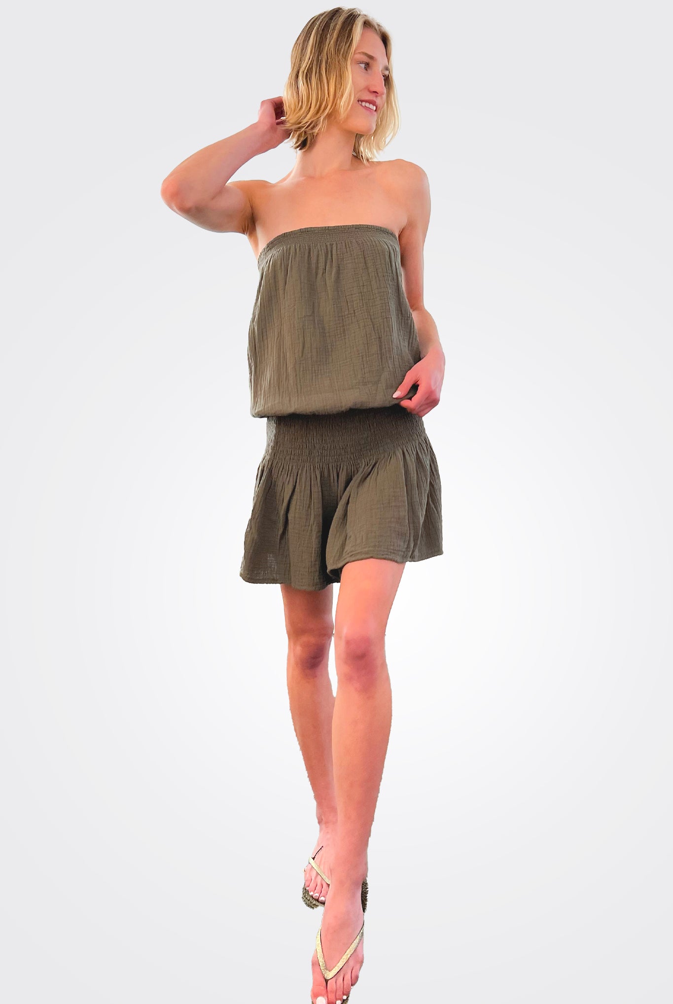 Strapless Short Dress w/ Smock Waist - Troops by Bobi | 25 South Boutiques