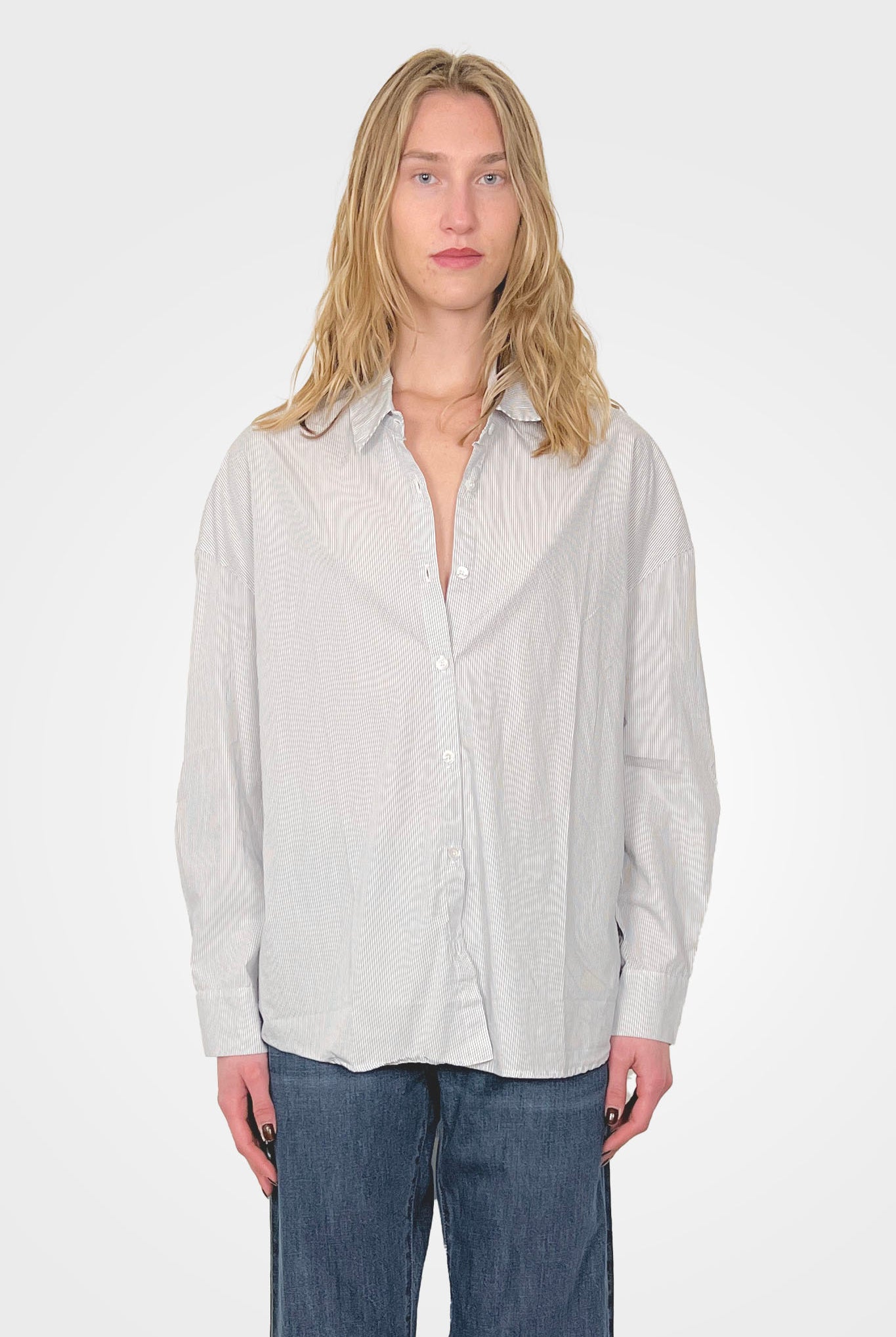 Cotton Striped Button Down - Light Grey by Private 0204 — alternate view