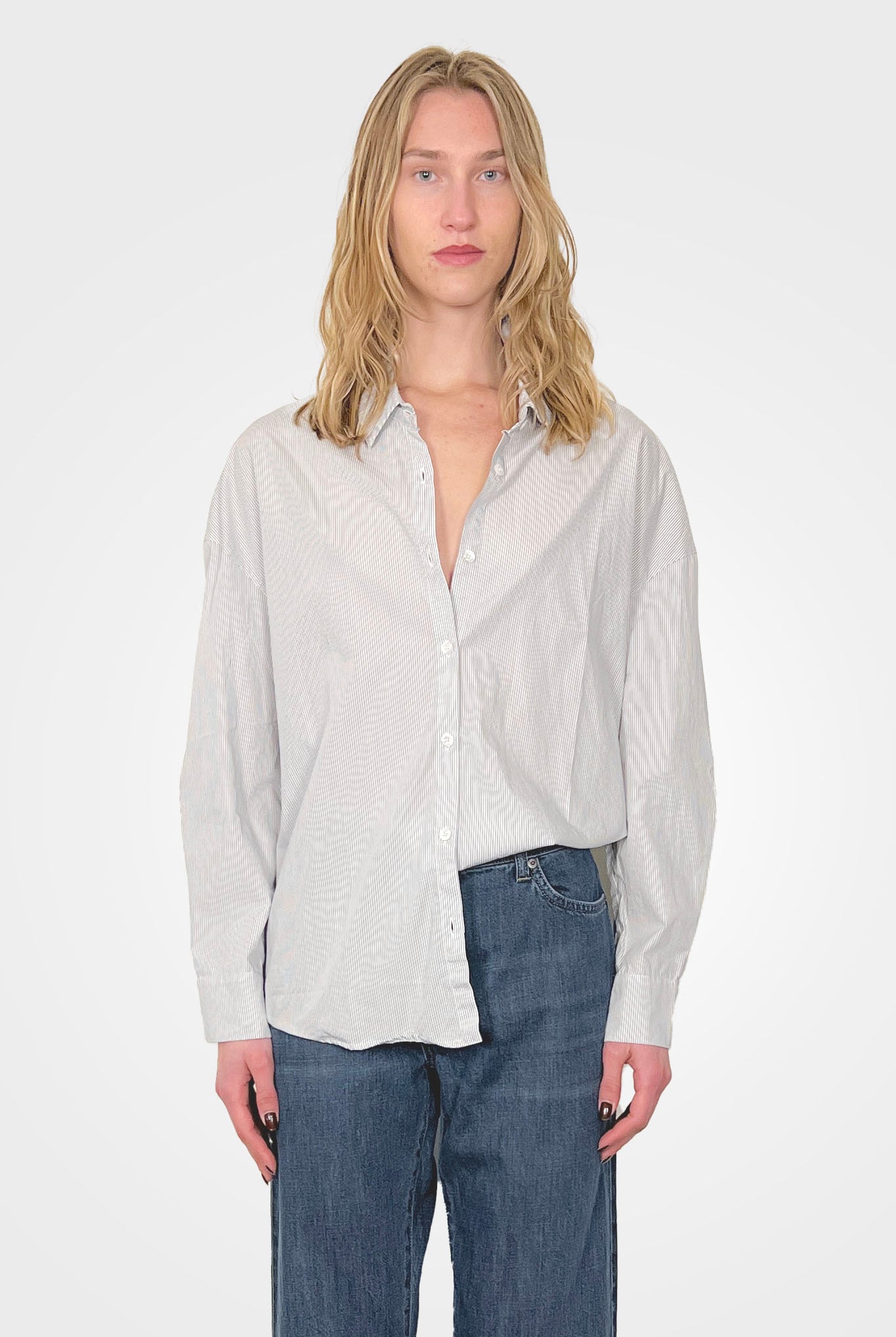 Cotton Striped Button Down - Light Grey by Private 0204 | 25 South Boutiques