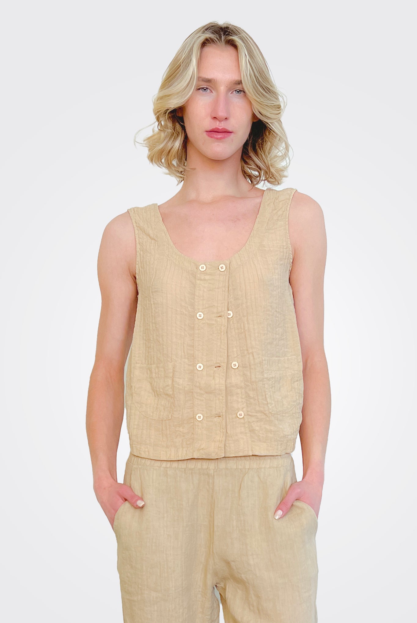 Button Up Tank - Tan by Transit Par-Such | 25 South Boutiques