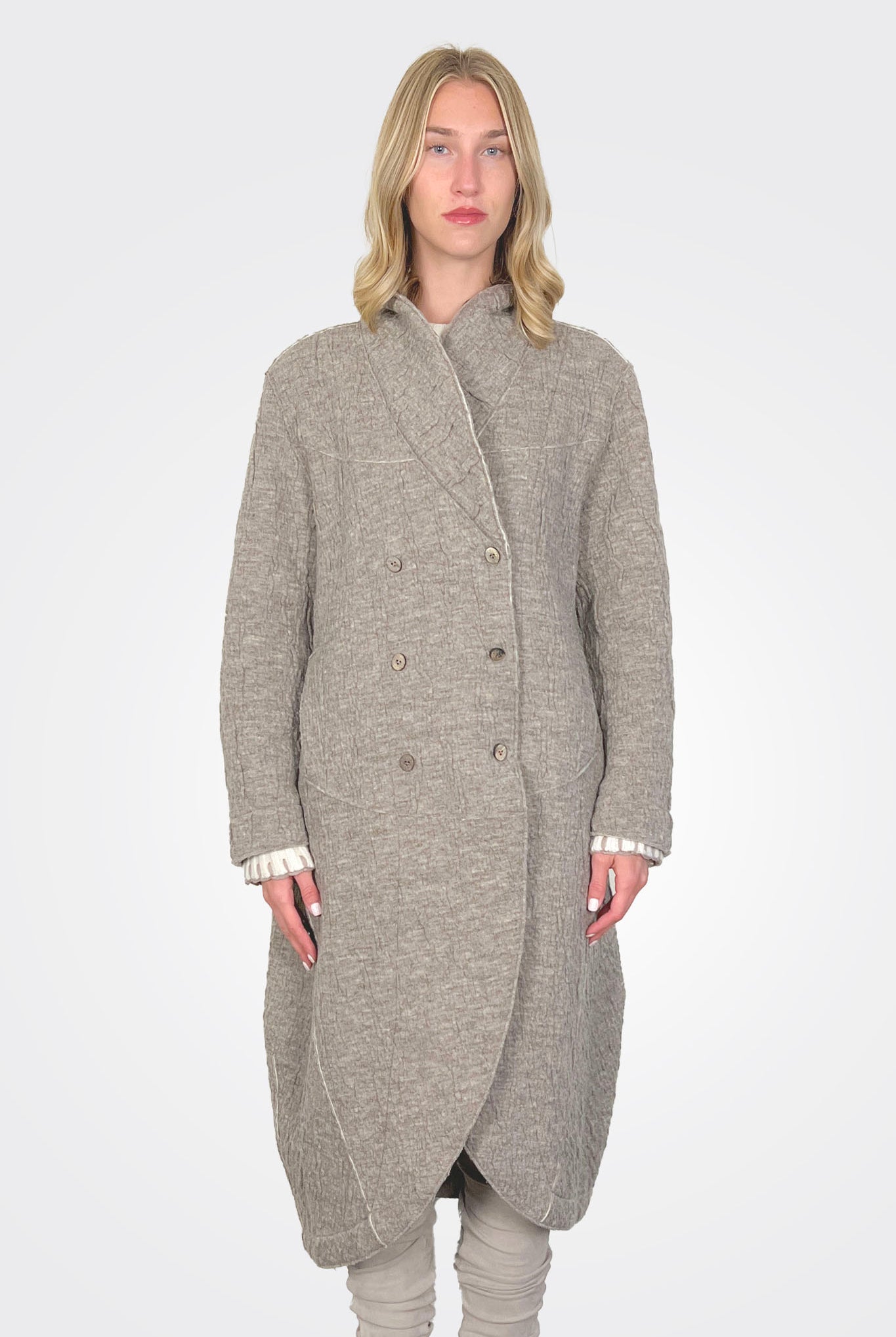 Oversized Midi Boiled Wool Knit Coat - Taupe by Transit Par-Such — alternate view