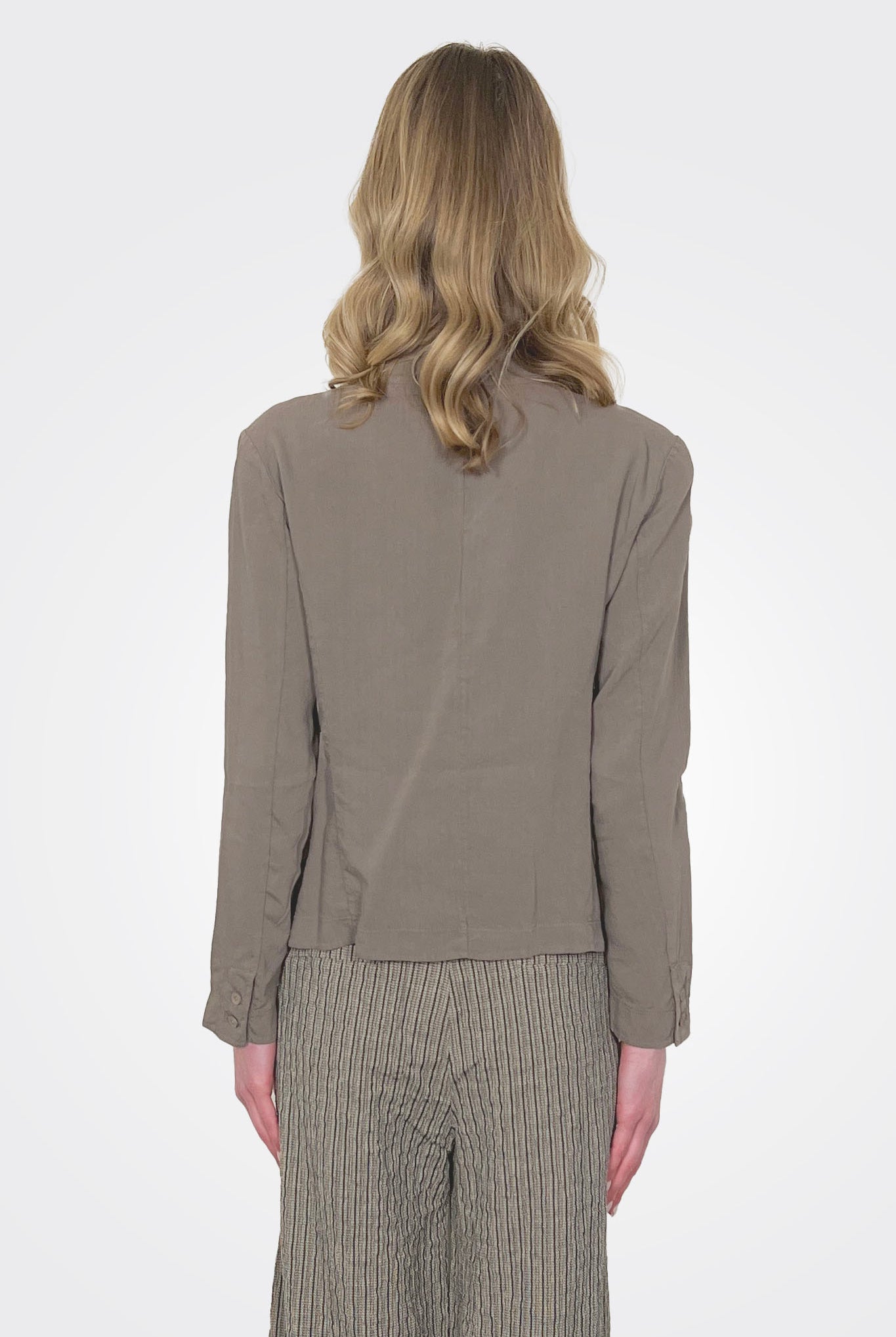 Stretch Linen Viscose Jacket - Taupe by Transit Par-Such — alternate view