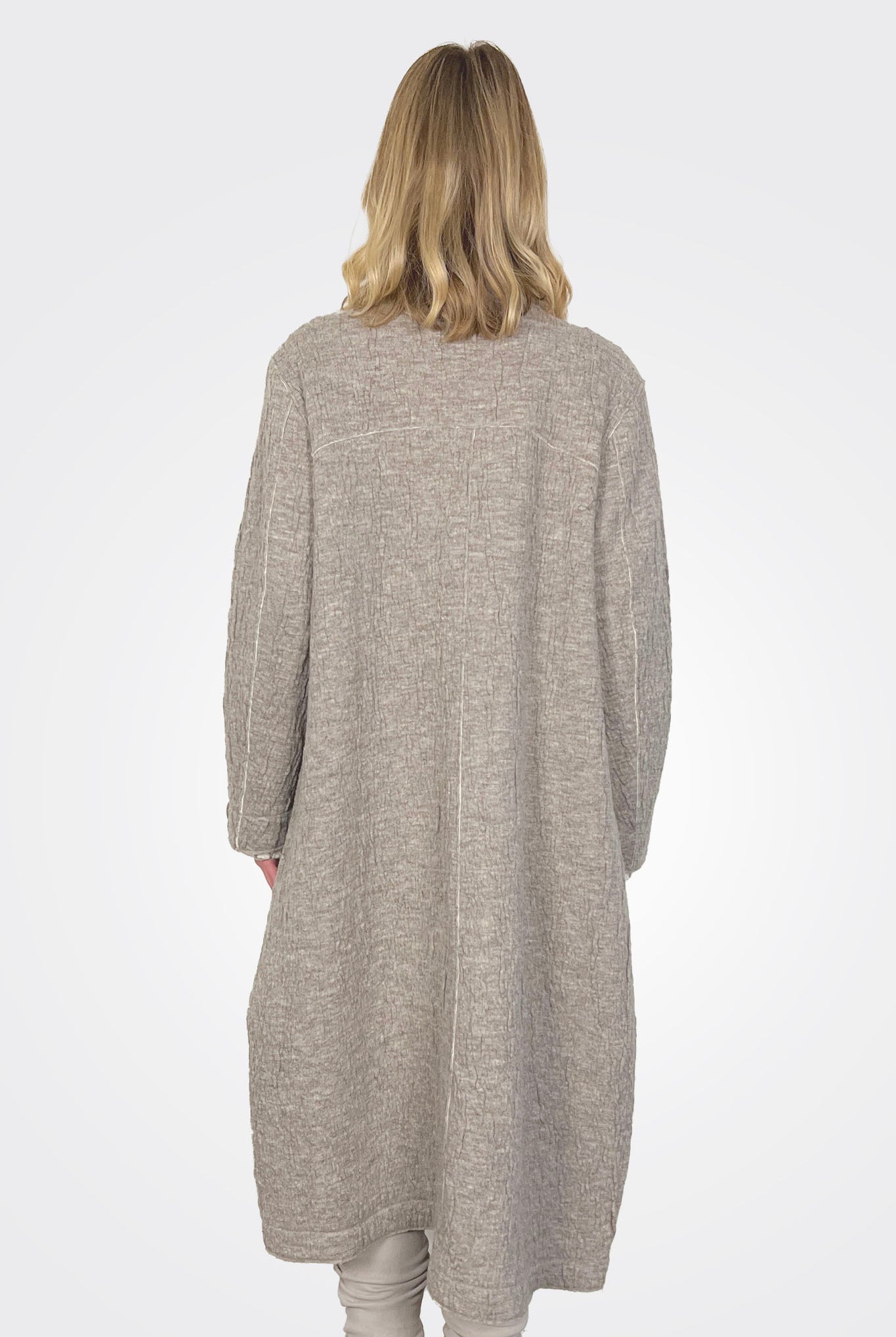 Oversized Midi Boiled Wool Knit Coat - Taupe by Transit Par-Such — view 3