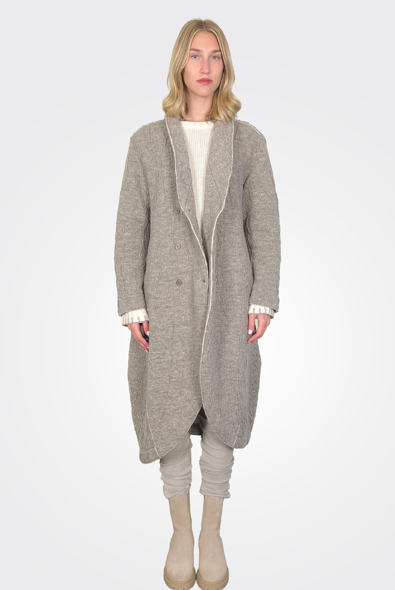 Oversized Midi Boiled Wool Knit Coat - Taupe by Transit Par-Such | 25 South Boutiques
