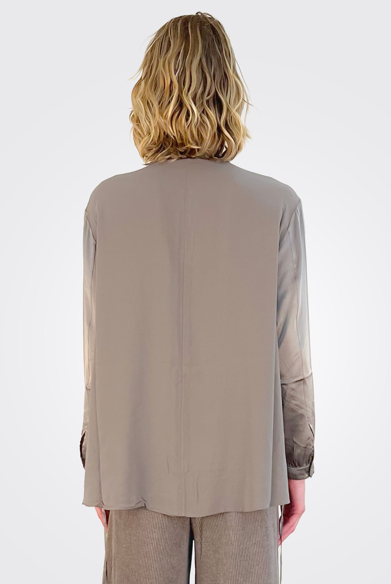 Button Down Tie Shirt - Taupe by Transit Par-Such — view 4