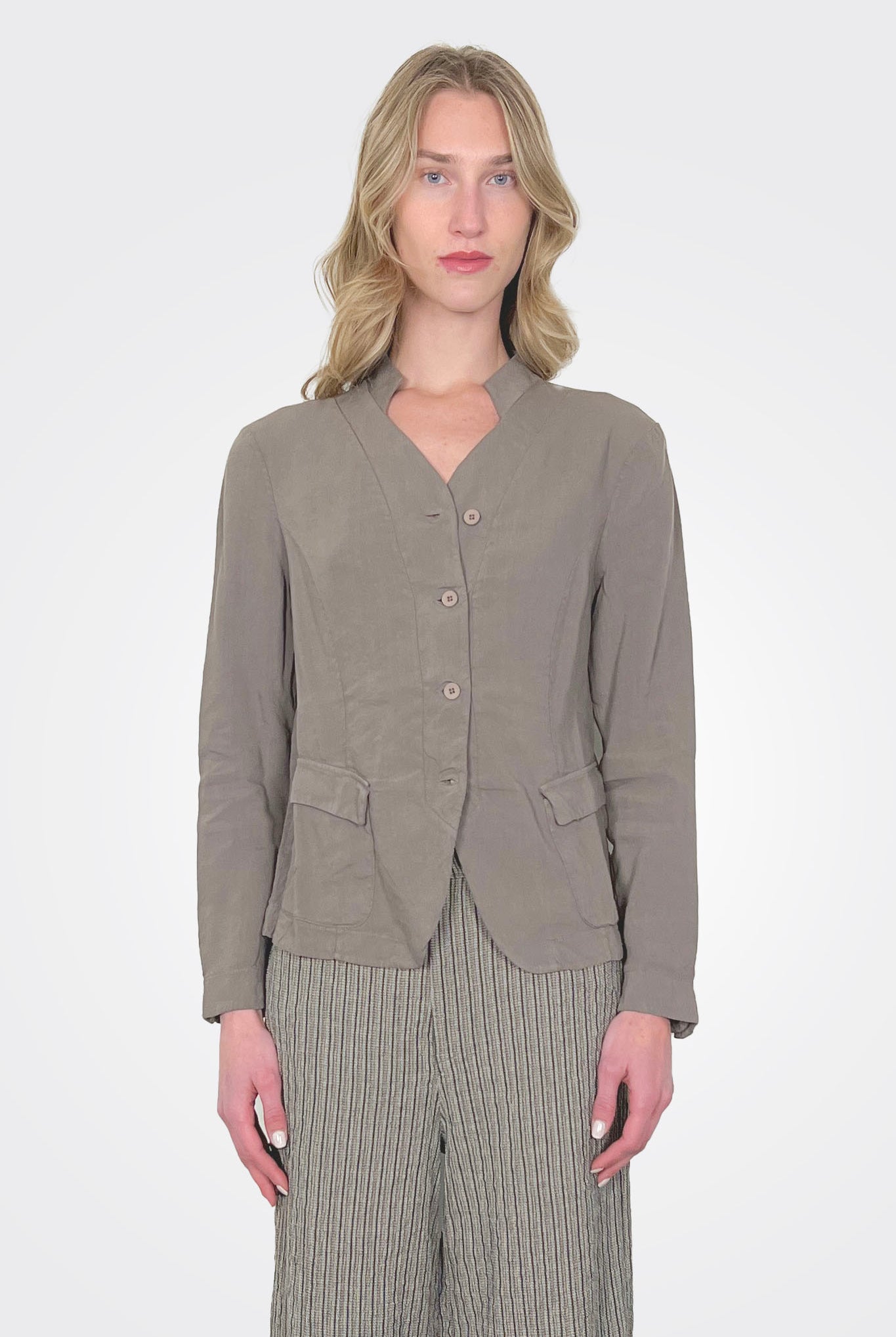Stretch Linen Viscose Jacket - Taupe by Transit Par-Such | 25 South Boutiques