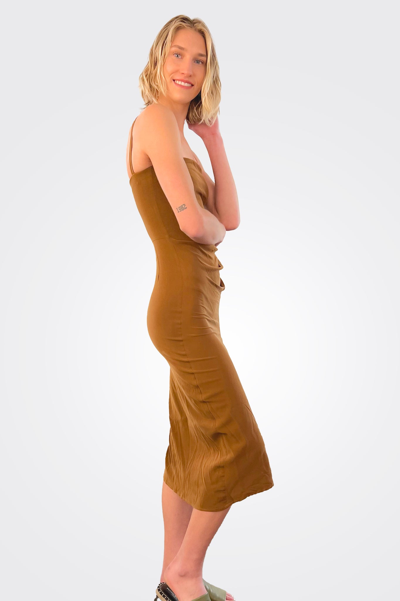 Nadege Draped Midi Dress - Tawny by Anemos — alternate view