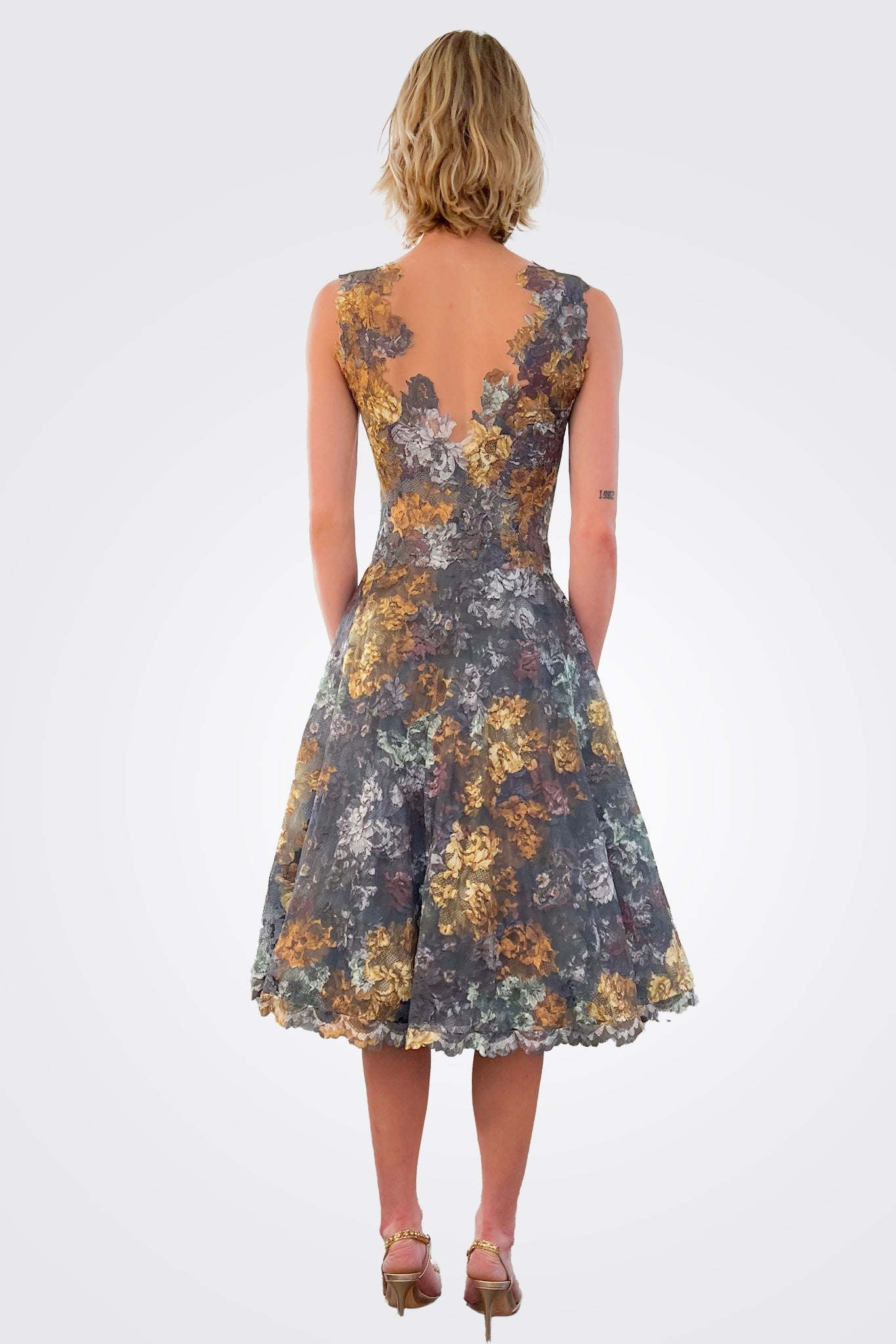Floral Lace Tea Length Dress - Hazel Ash by Olvi's — view 5