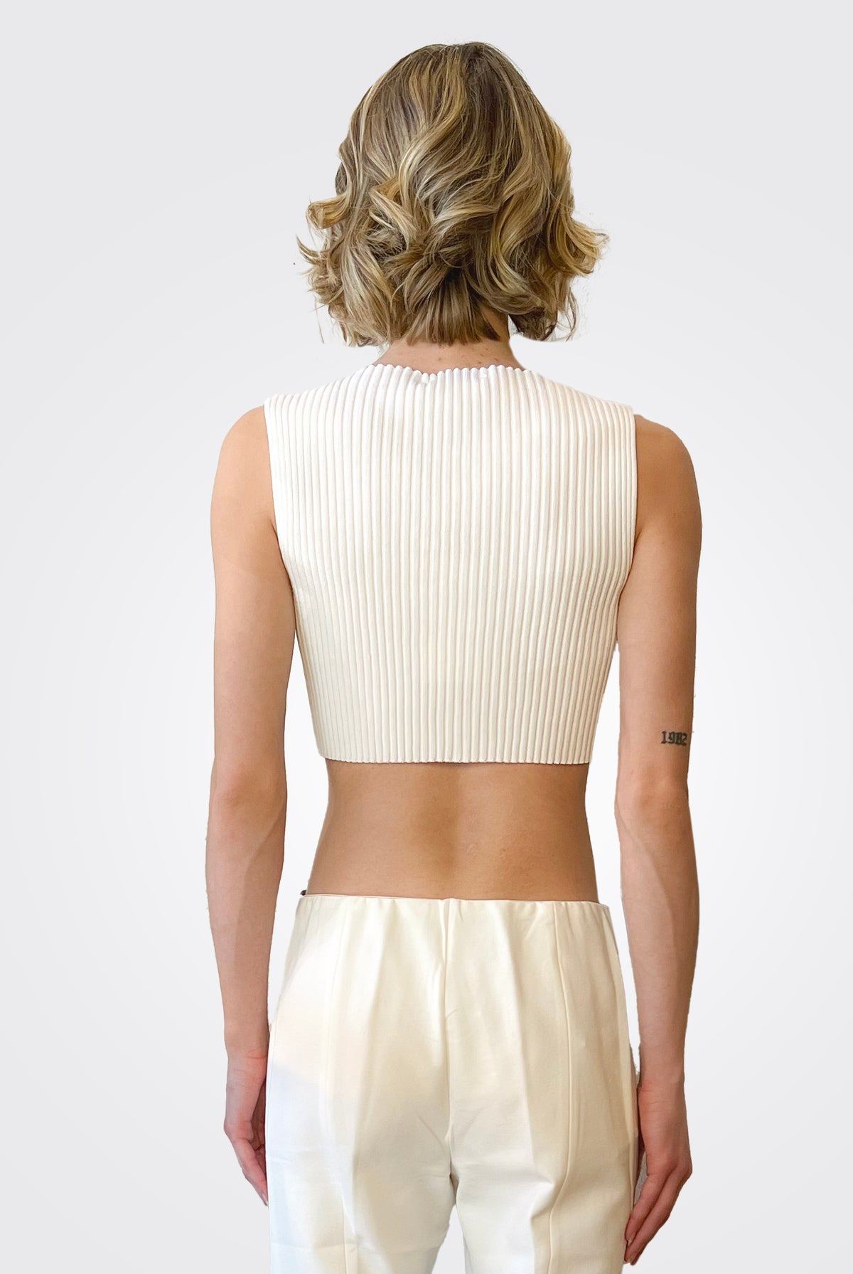 Cropped Ribbed Zip Top - Cream by Liviana Conti — view 4