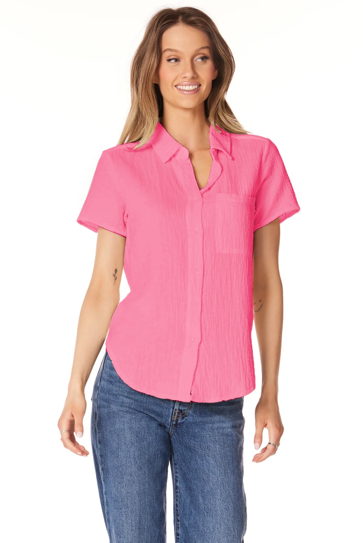 Button Front Collar Shirt - Tropical Pink by Bobi | 25 South Boutiques