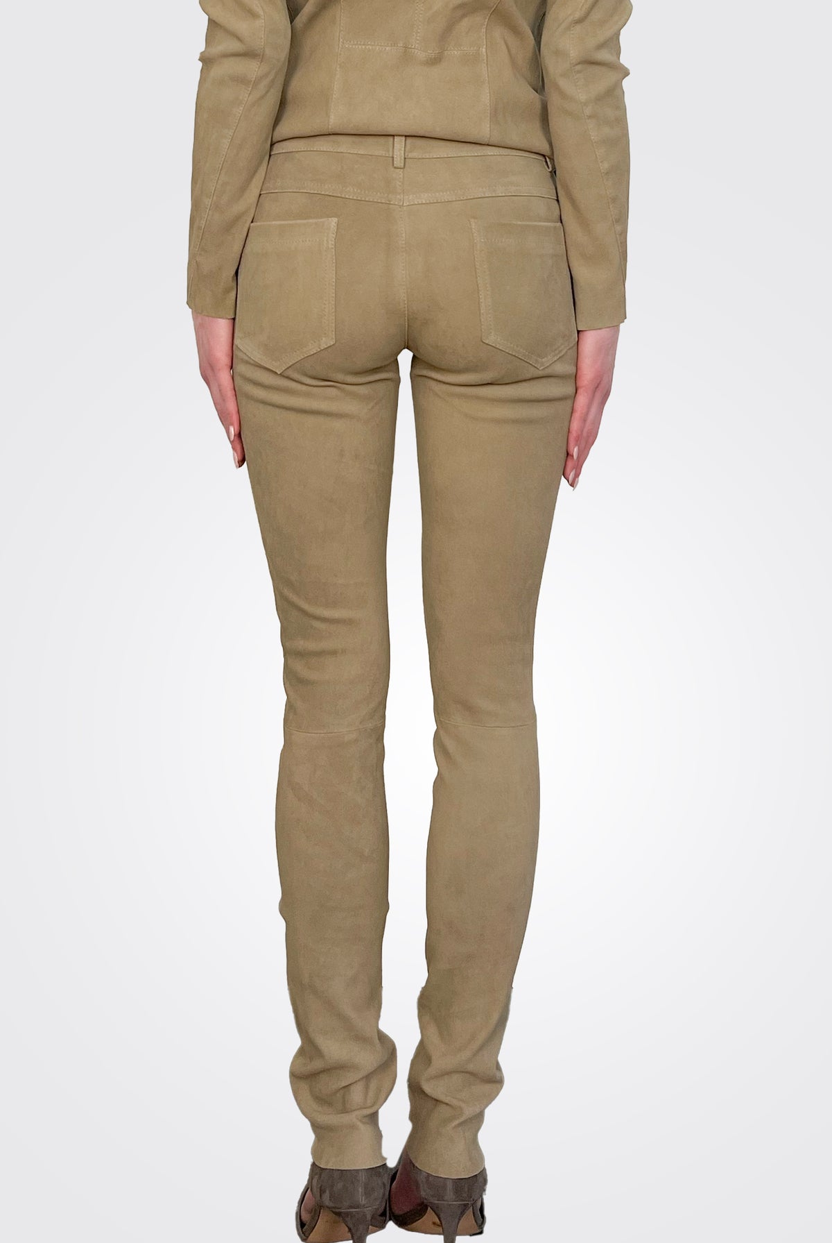 Suede Stretch Leather Pants - Taupe by Giorgio Brato — view 3