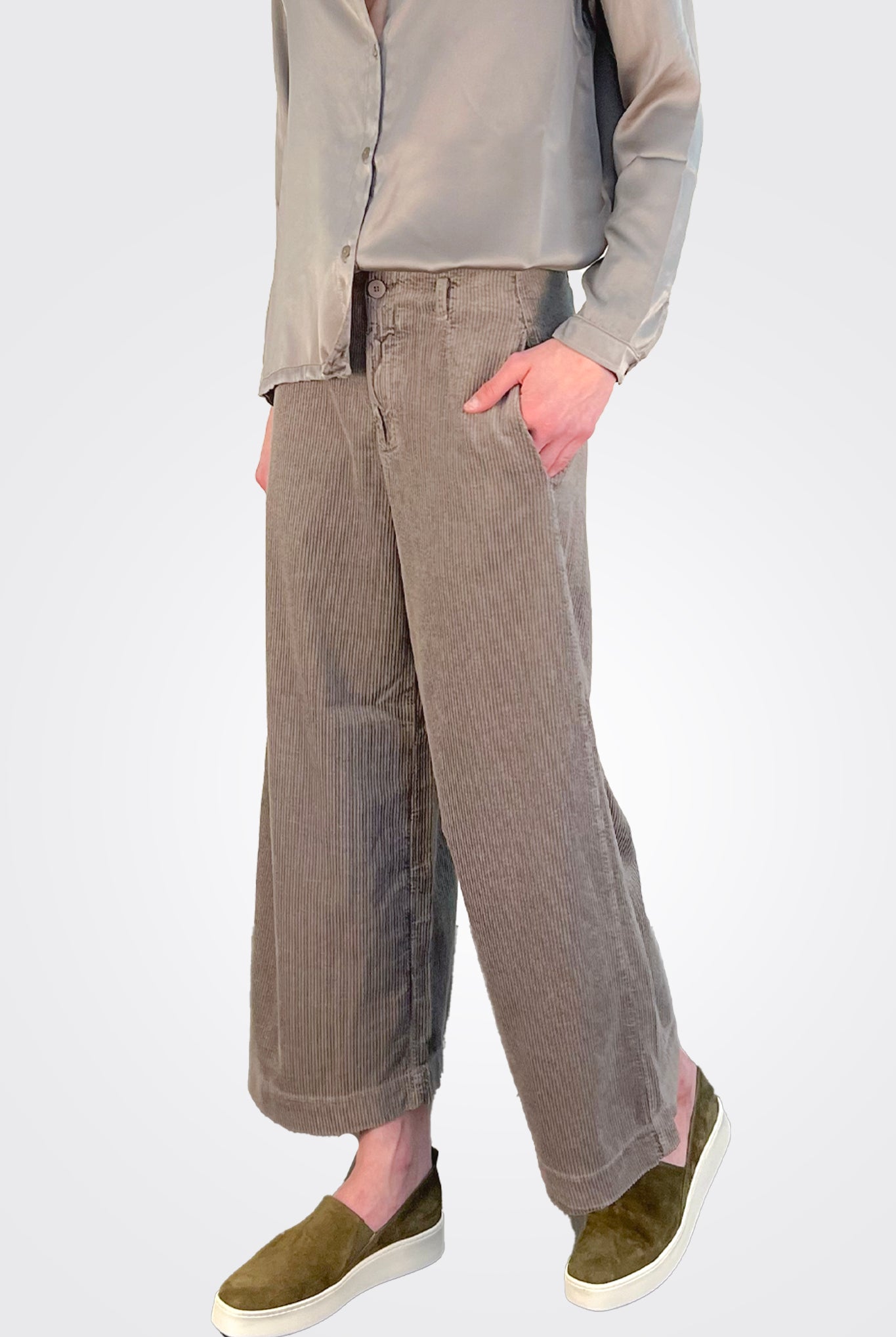 Wide Leg Corduroy Trousers - Taupe by Transit Par-Such — view 3