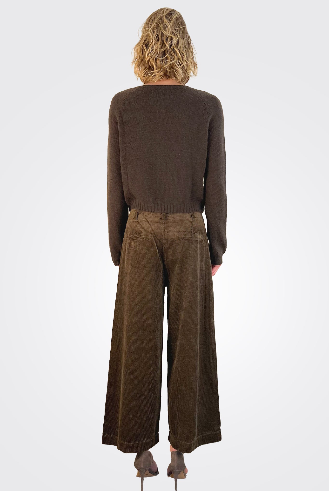 Wide Leg Corduroy Trousers - Chocolate by Transit Par-Such — view 4