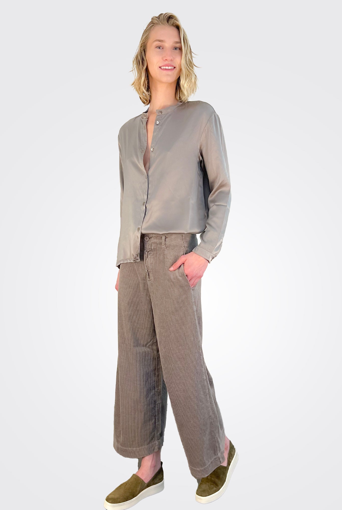 Wide Leg Corduroy Trousers - Taupe by Transit Par-Such | 25 South Boutiques