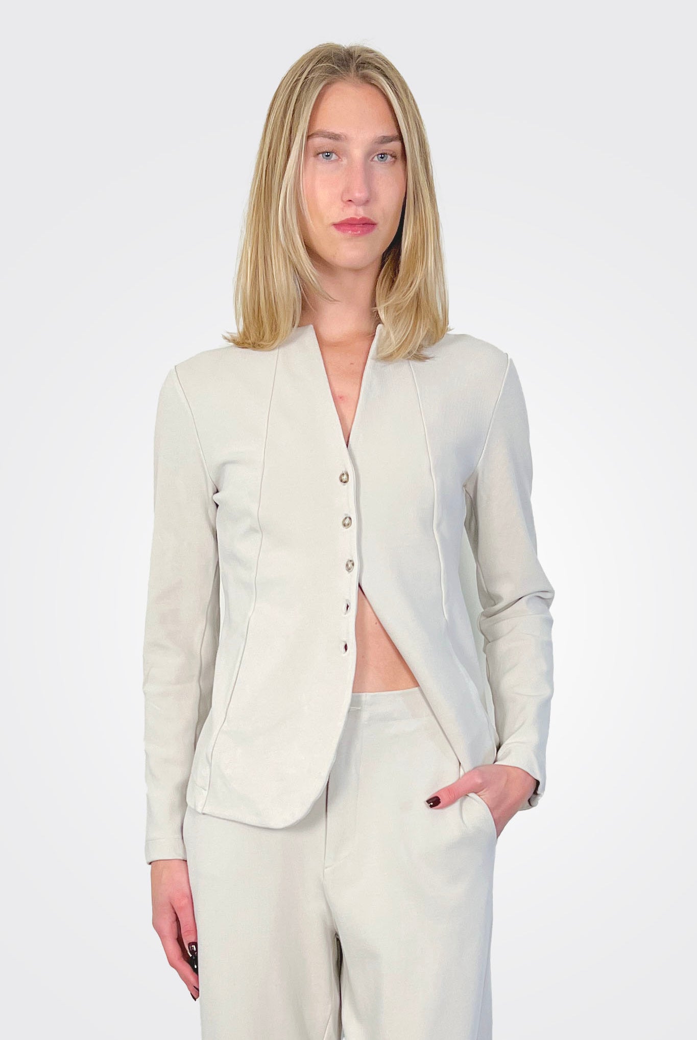Collarless Structured Jacket - Chalk by Transit Par-Such — alternate view