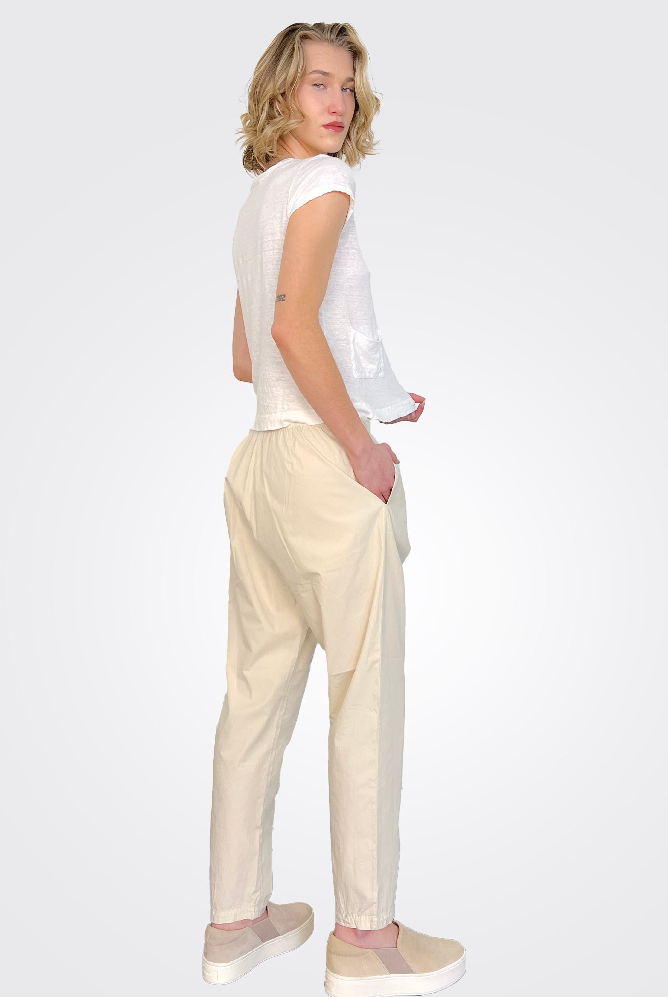Cotton Stretch Waist Trousers - Ivory by Transit Par-Such — view 3